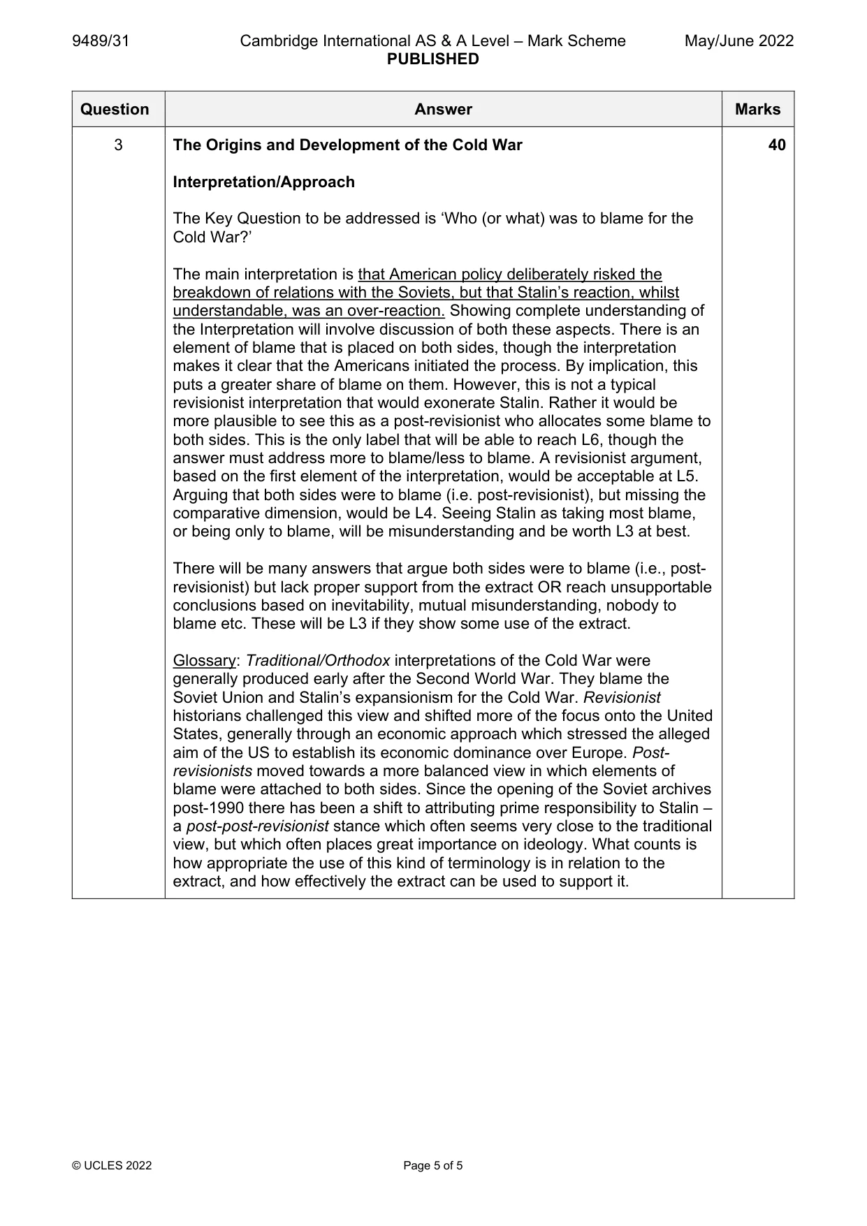 Mark scheme, page 5 of 5