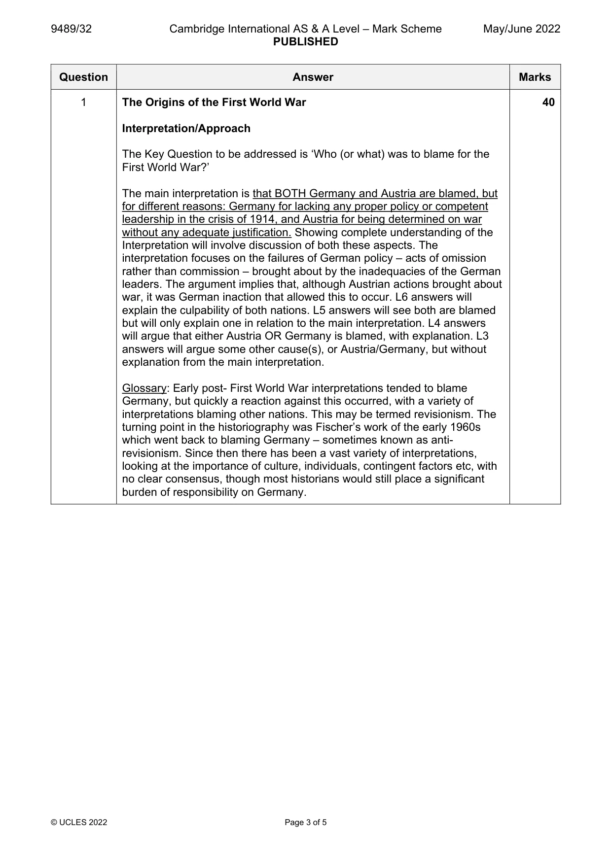 Mark scheme, page 3 of 5