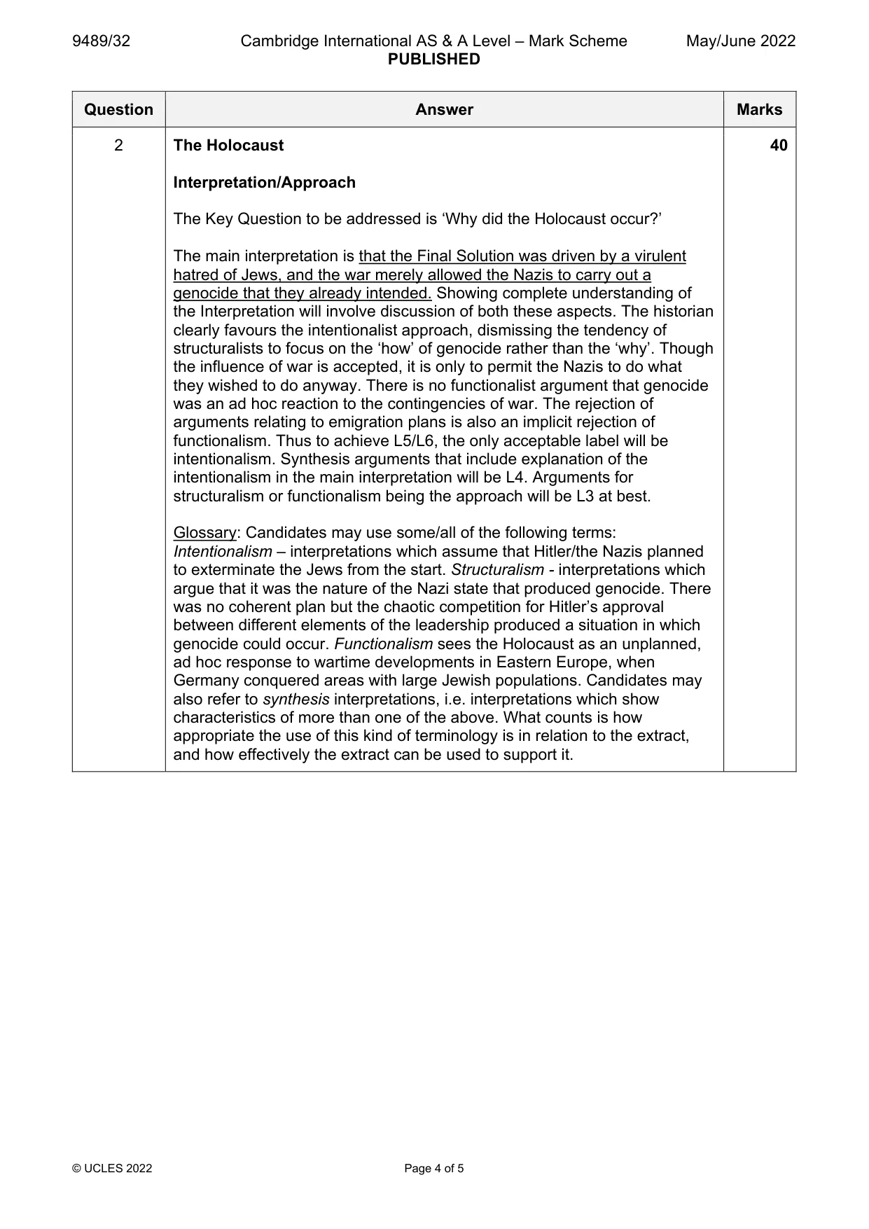 Mark scheme, page 4 of 5