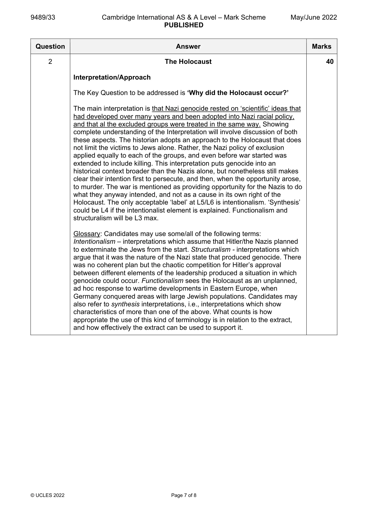 Mark scheme, page 7 of 8