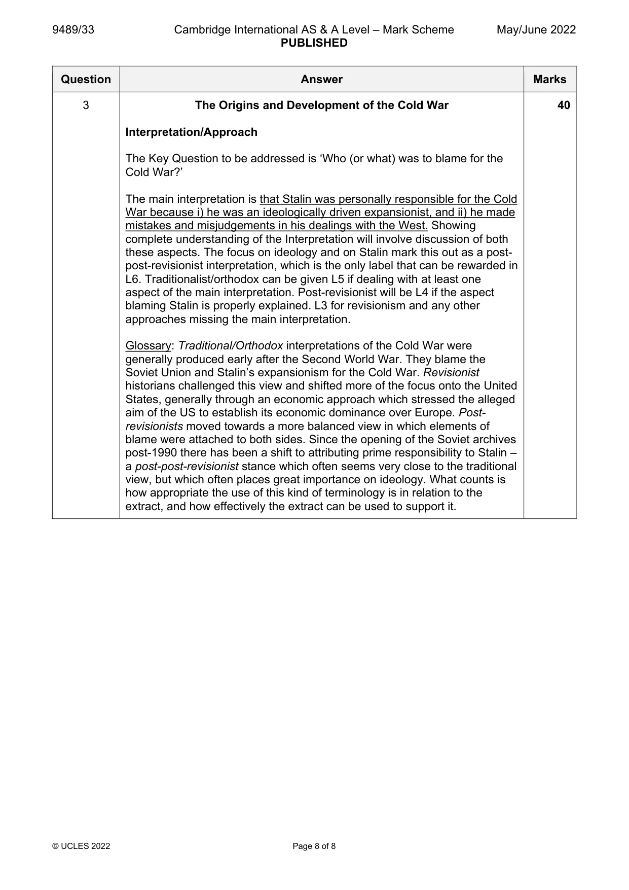 Mark scheme, page 8 of 8
