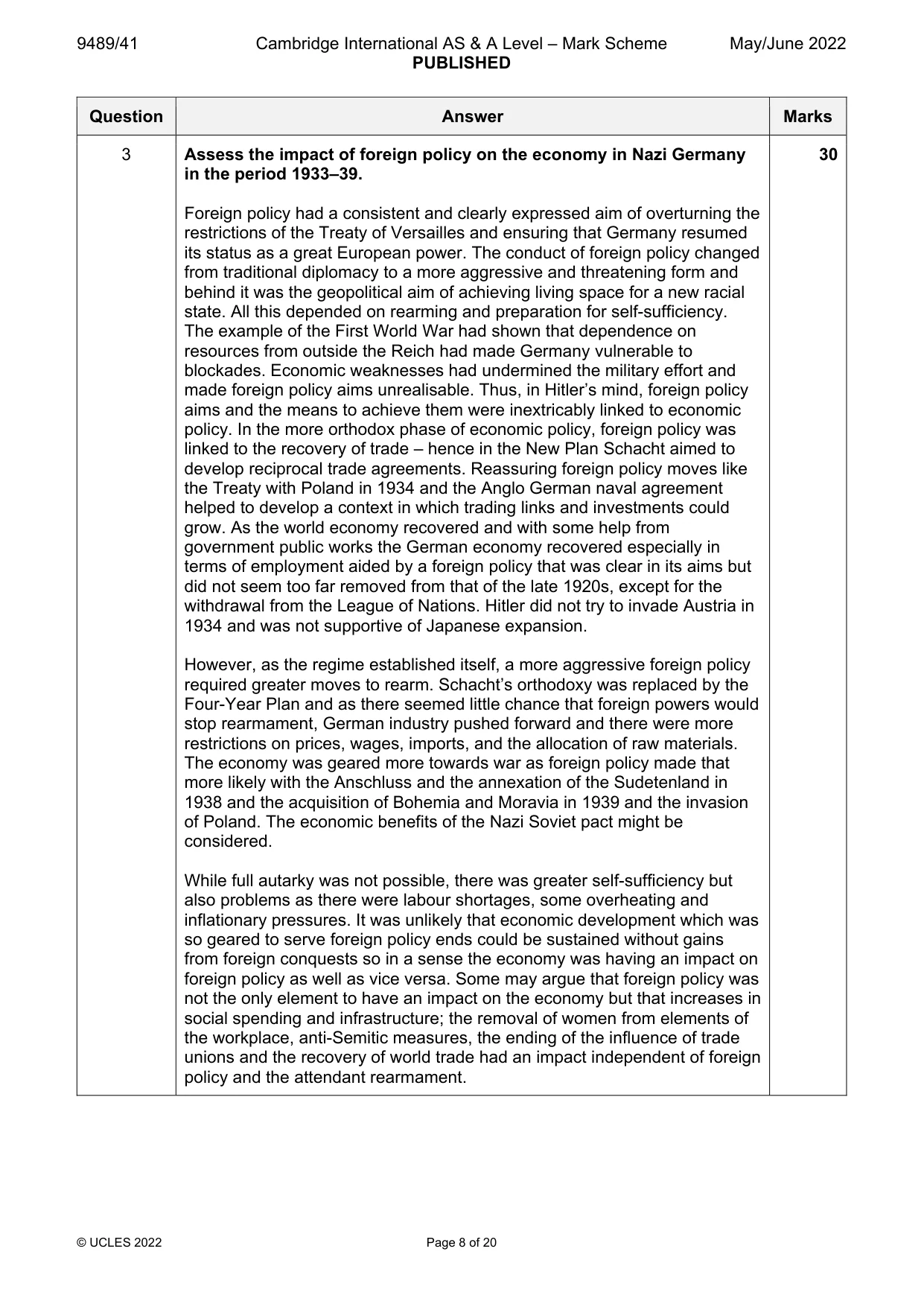 Mark scheme, page 8 of 20