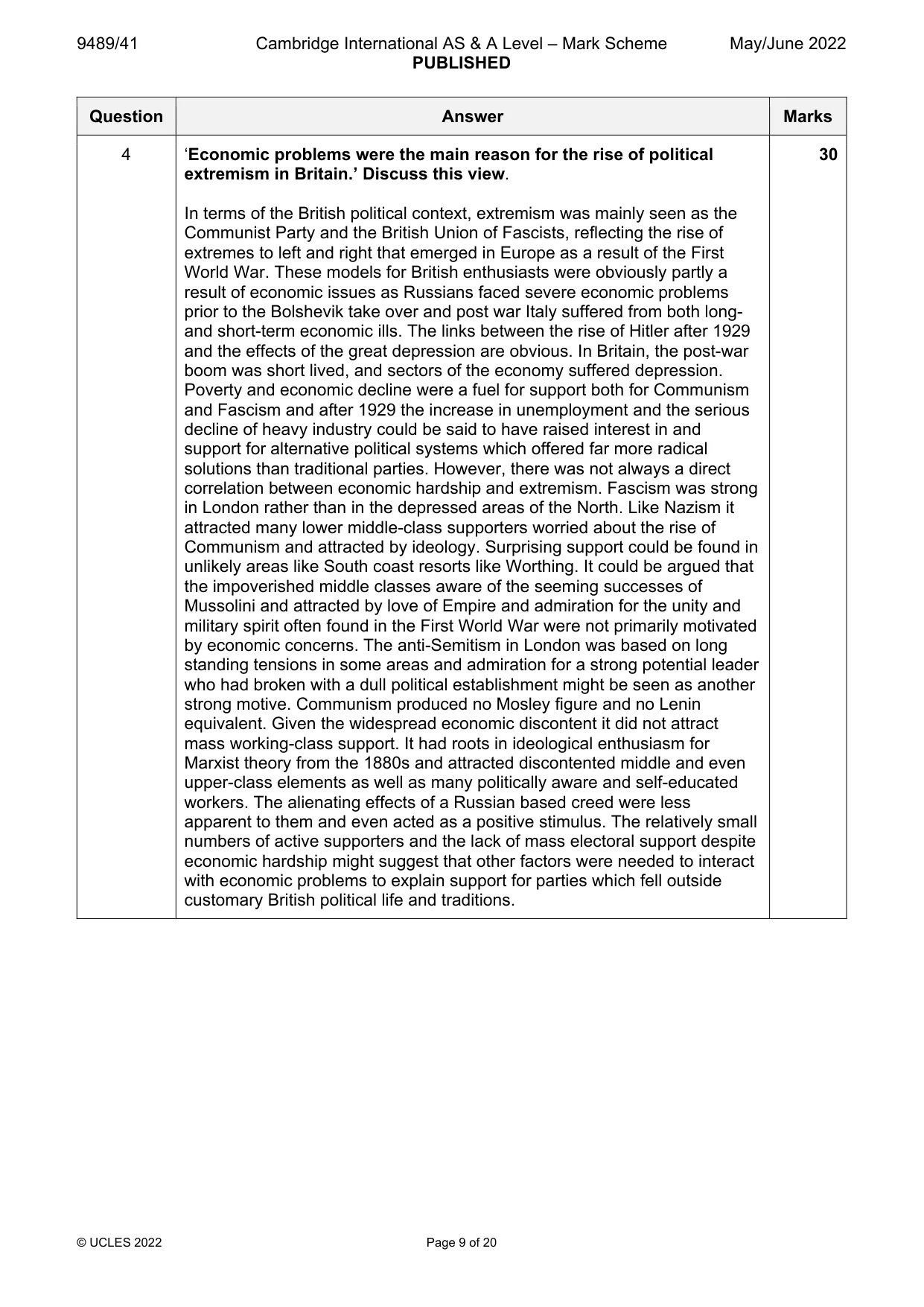 Mark scheme, page 9 of 20