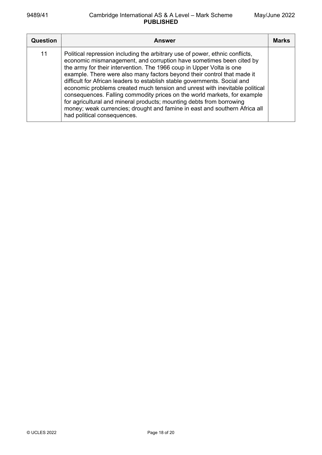 Mark scheme, page 18 of 20