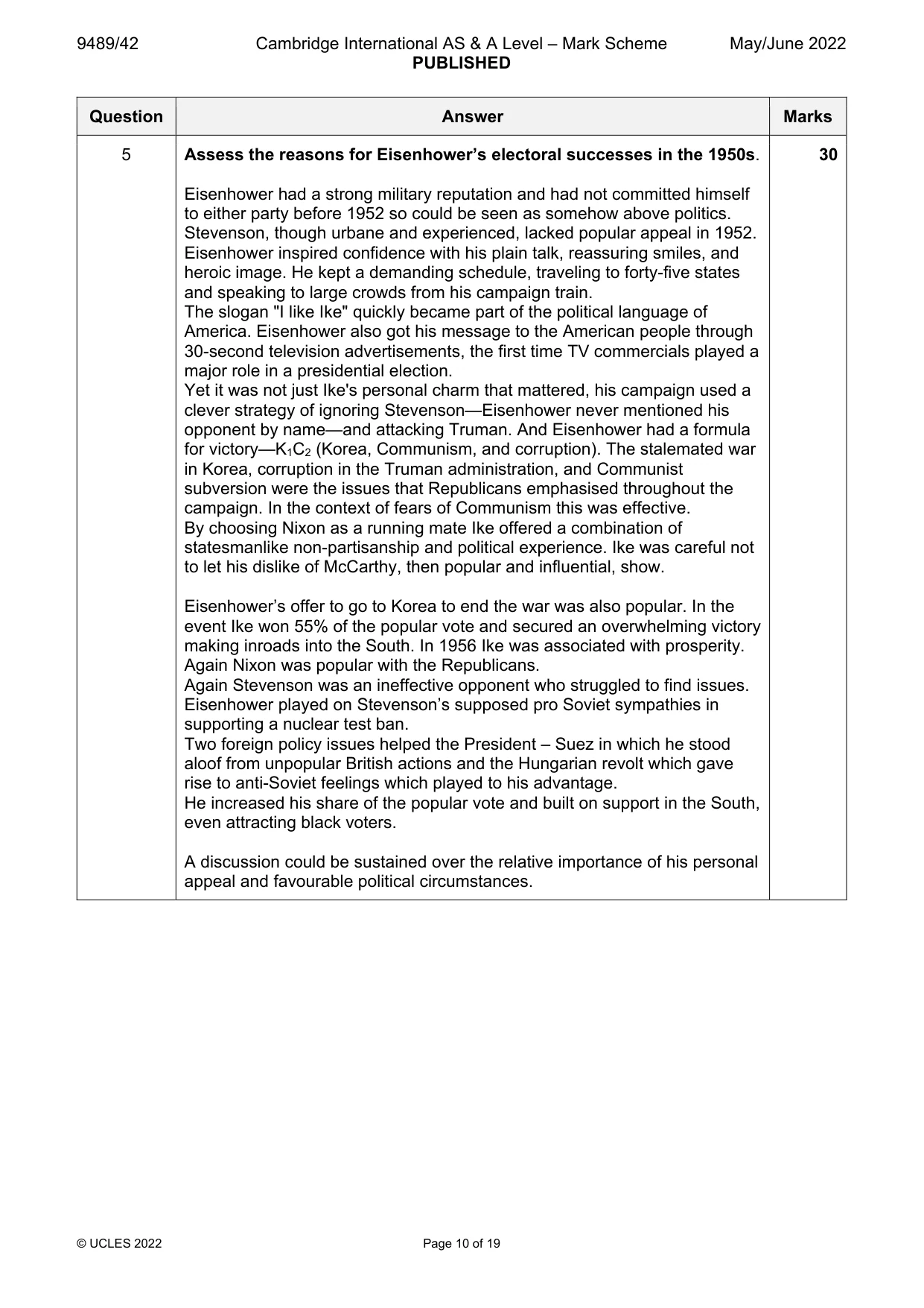 Mark scheme, page 10 of 19