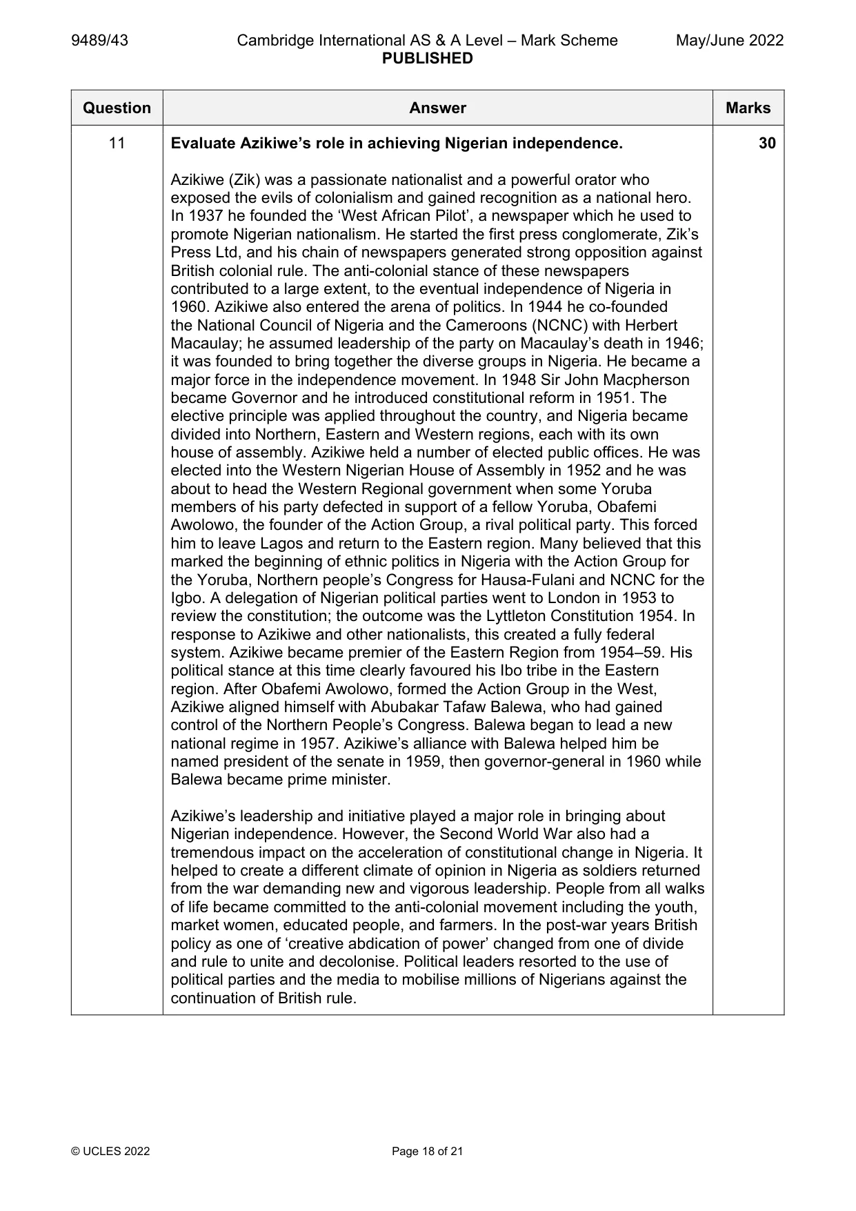 Mark scheme, page 18 of 21