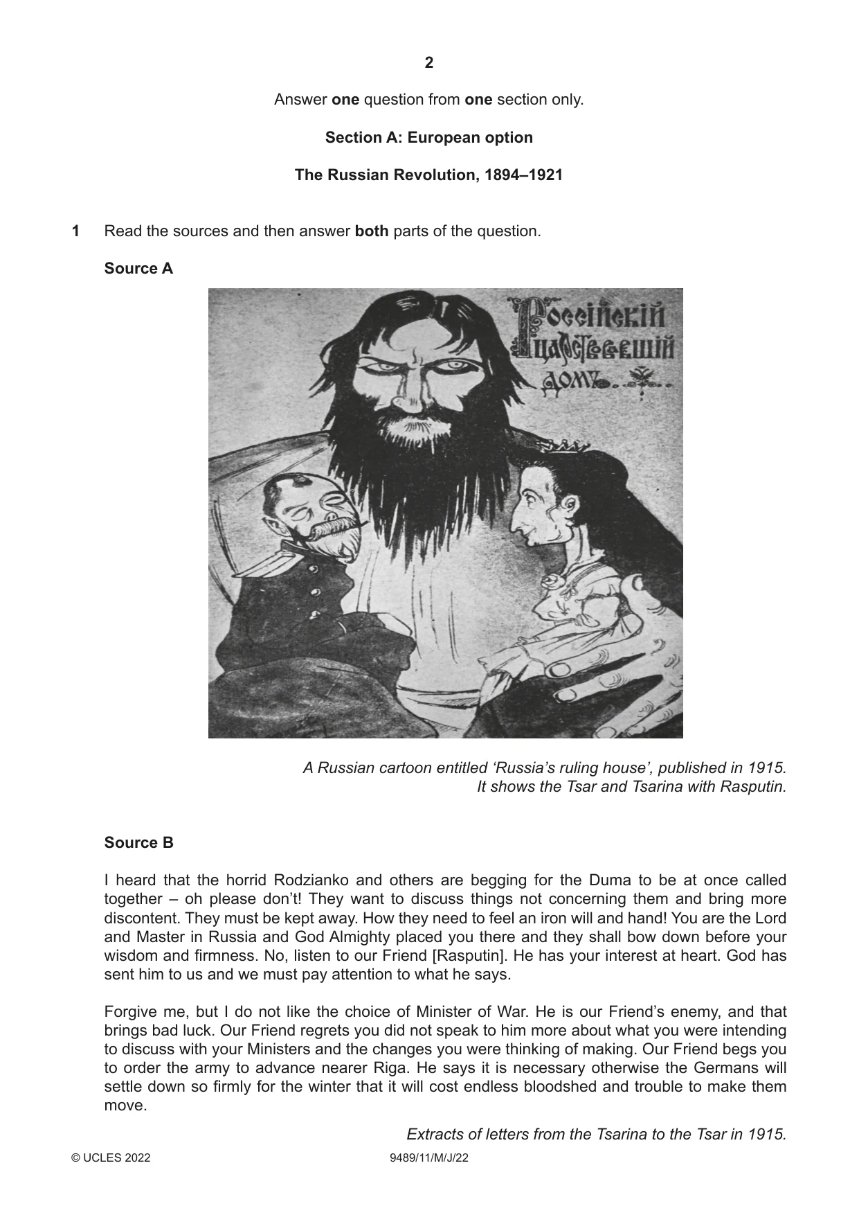 Cambridge A Level History 9489 2022 May/June Paper 1 · Variant 1 question paper, page 2 of 8