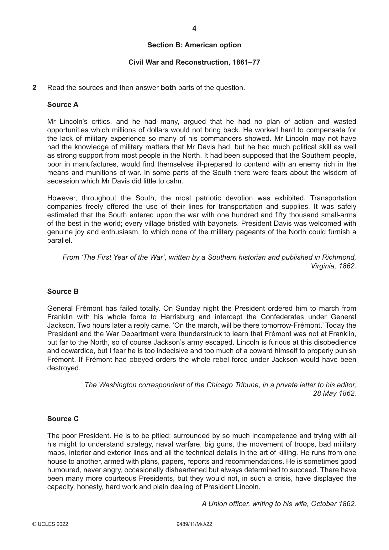 Cambridge A Level History 9489 2022 May/June Paper 1 · Variant 1 question paper, page 4 of 8