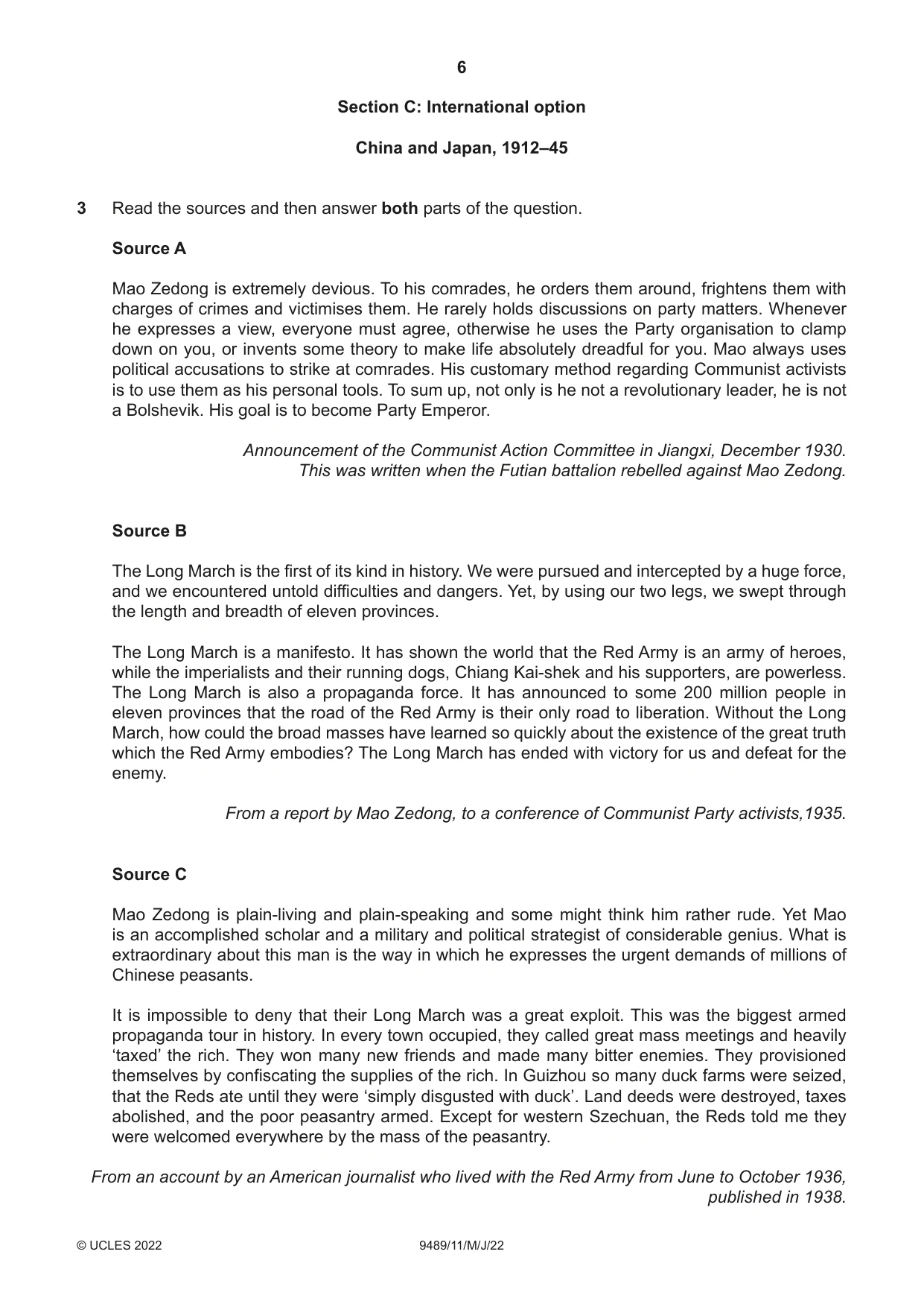 Cambridge A Level History 9489 2022 May/June Paper 1 · Variant 1 question paper, page 6 of 8