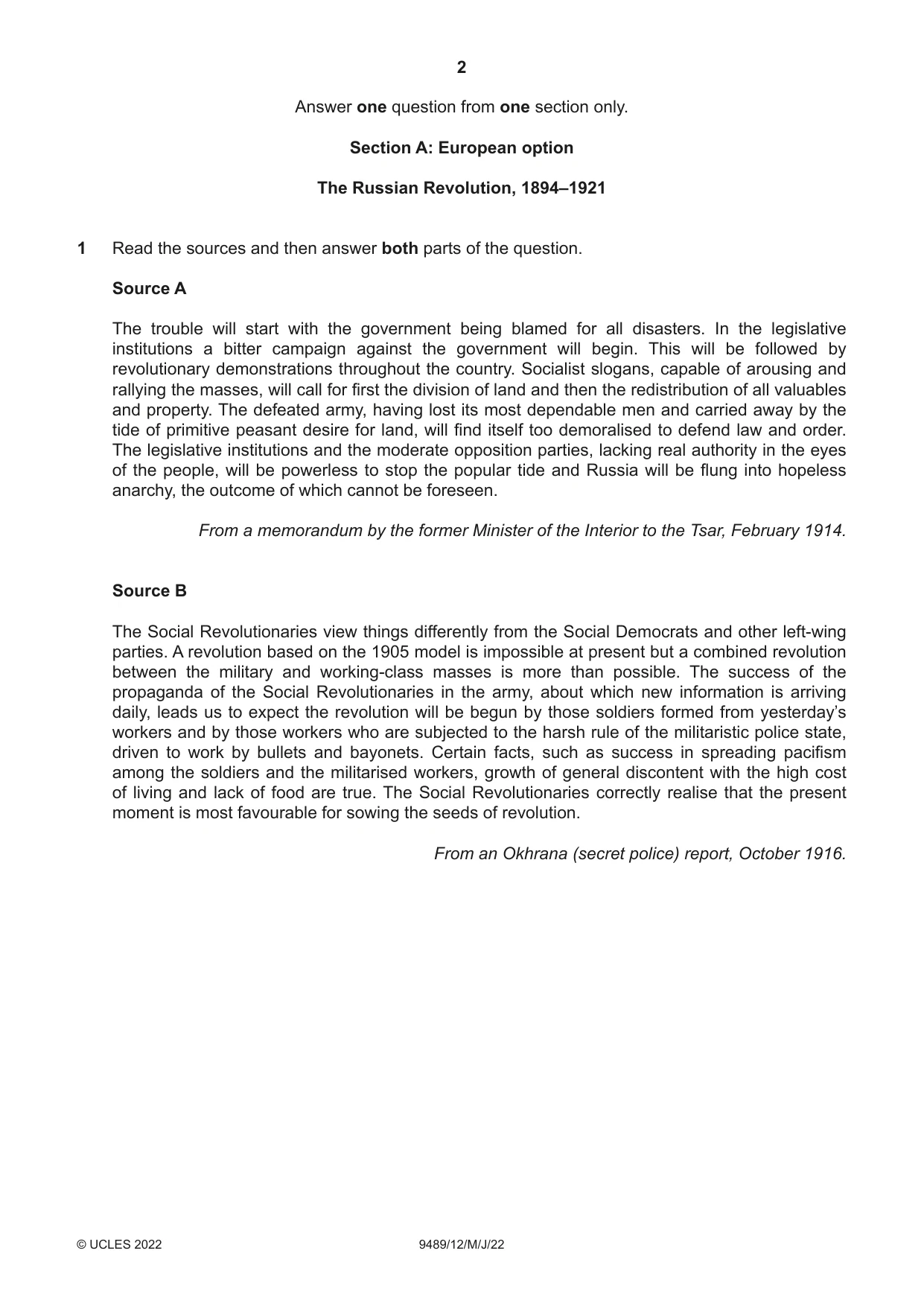 Cambridge A Level History 9489 2022 May/June Paper 1 · Variant 2 question paper, page 2 of 8