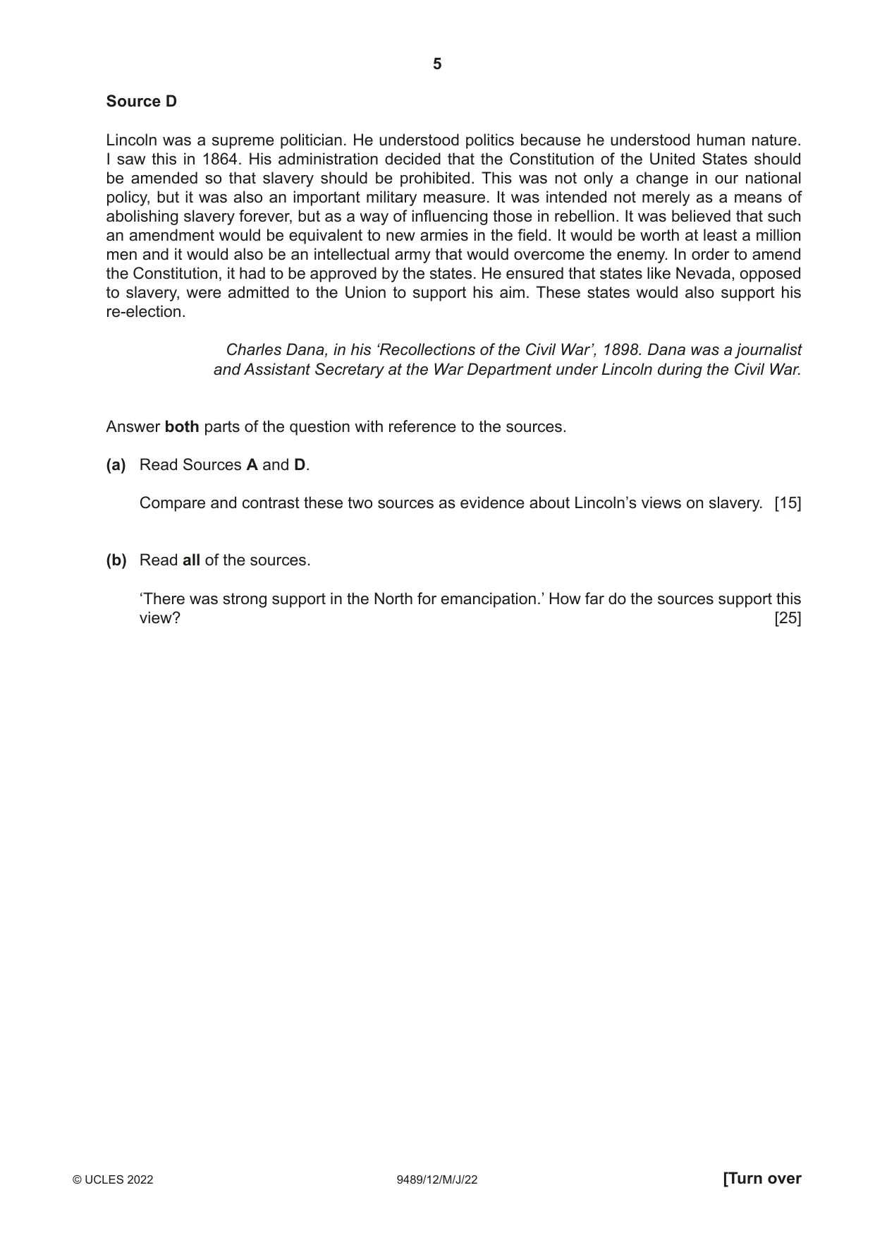 Cambridge A Level History 9489 2022 May/June Paper 1 · Variant 2 question paper, page 5 of 8
