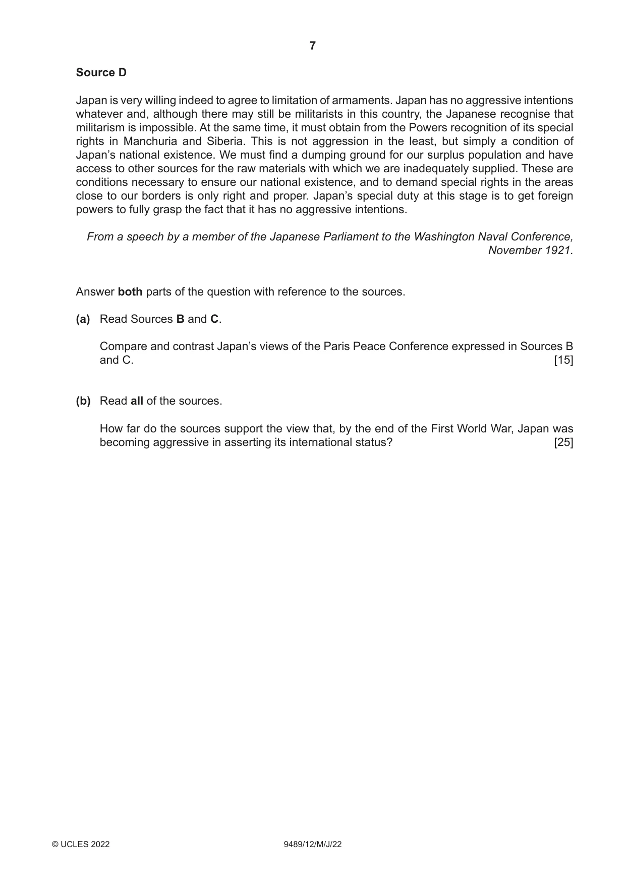 Cambridge A Level History 9489 2022 May/June Paper 1 · Variant 2 question paper, page 7 of 8