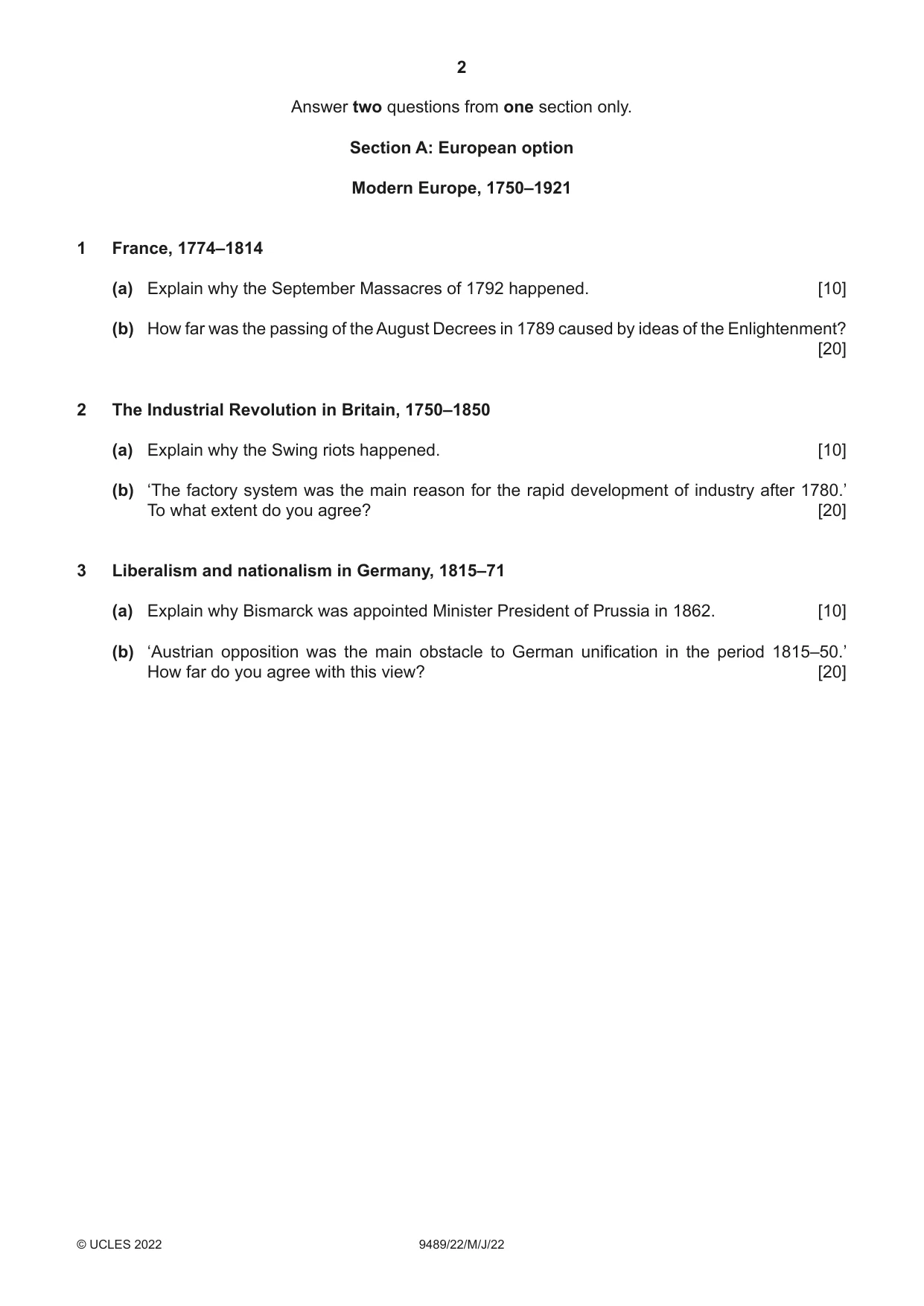 Cambridge A Level History 9489 2022 May/June Paper 2 · Variant 2 question paper, page 2 of 4