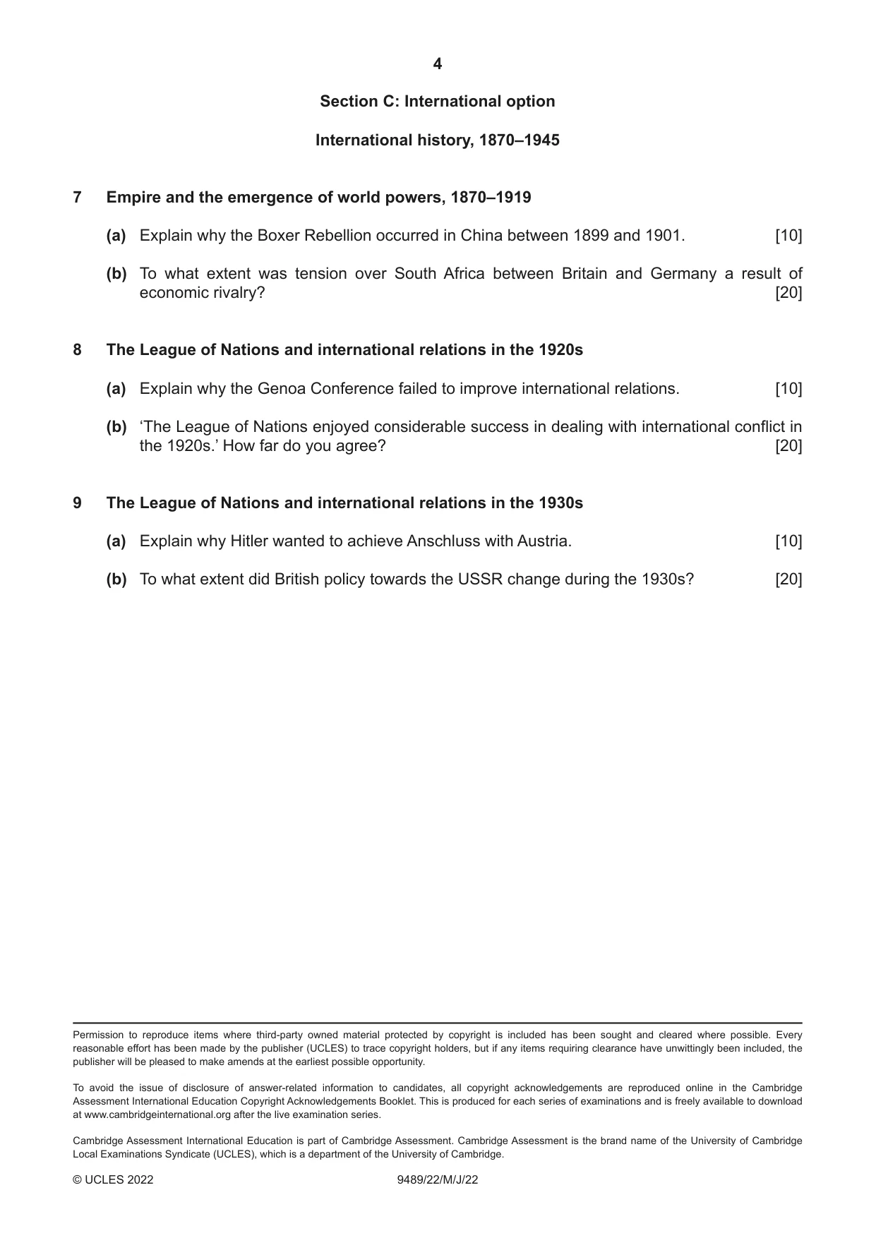 Cambridge A Level History 9489 2022 May/June Paper 2 · Variant 2 question paper, page 4 of 4
