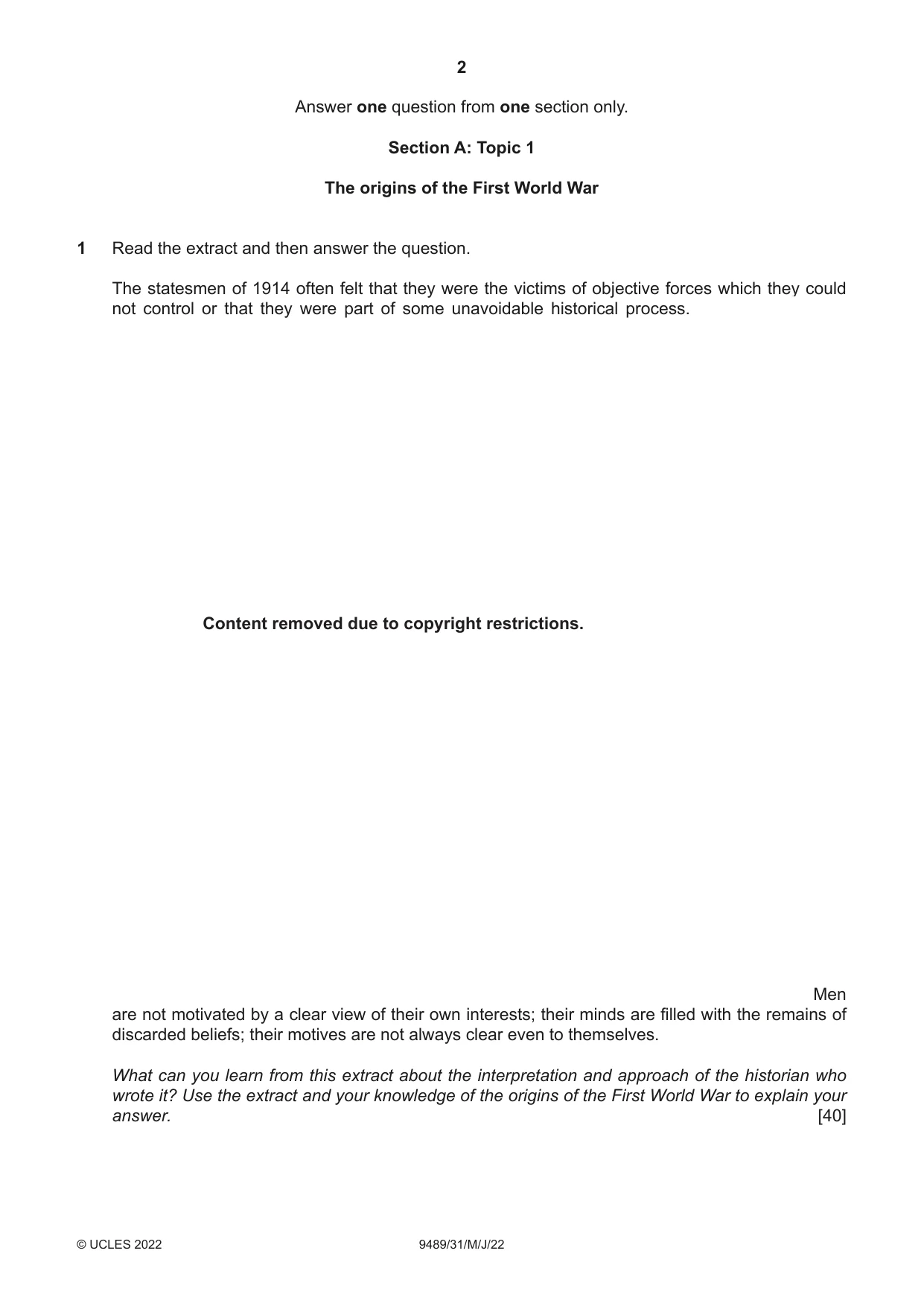 Cambridge A Level History 9489 2022 May/June Paper 3 · Variant 1 question paper, page 2 of 8