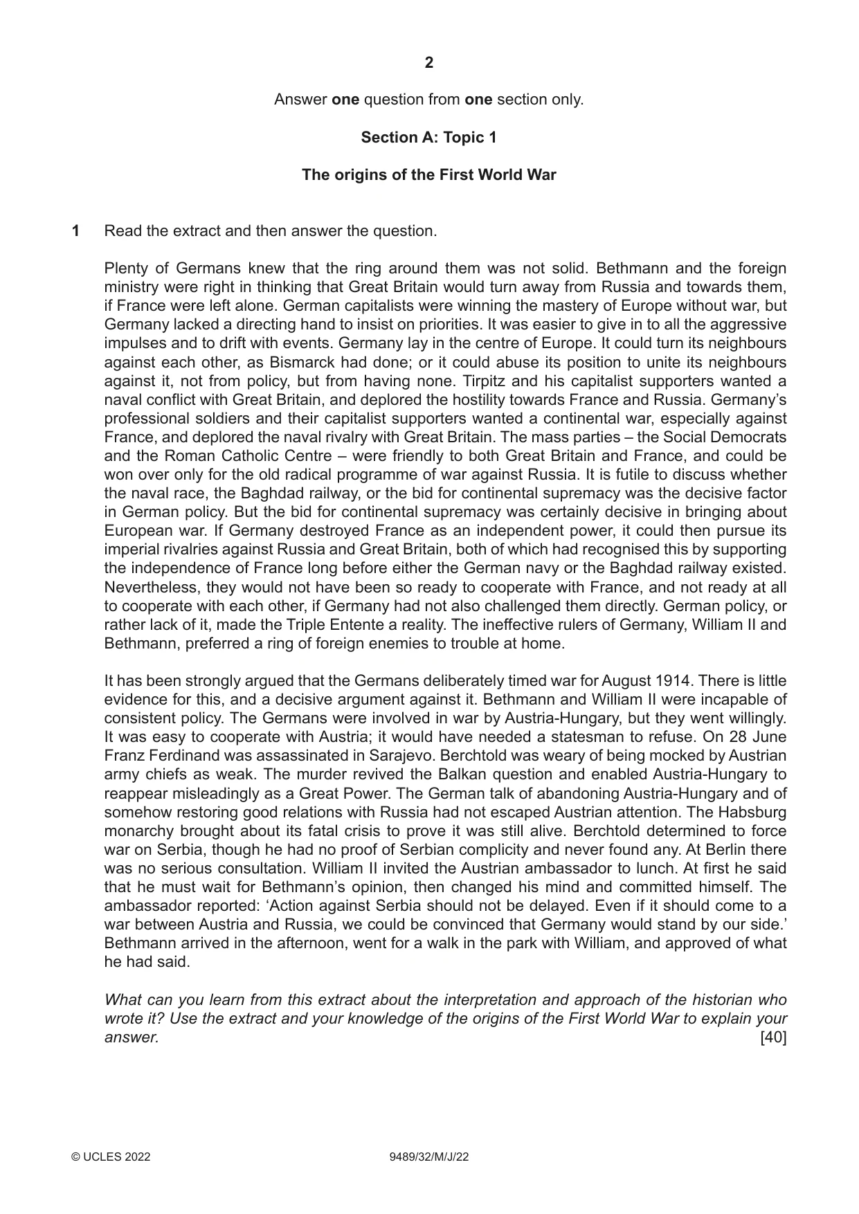 Cambridge A Level History 9489 2022 May/June Paper 3 · Variant 2 question paper, page 2 of 8