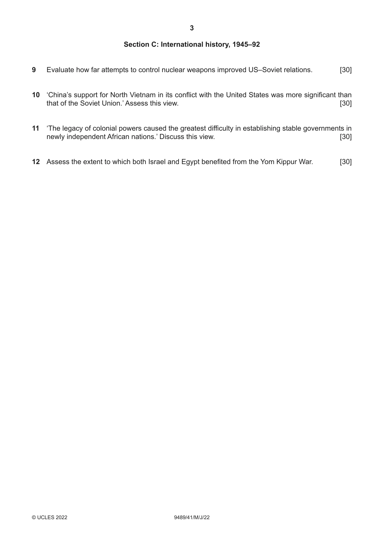 Cambridge A Level History 9489 2022 May/June Paper 4 · Variant 1 question paper, page 3 of 4