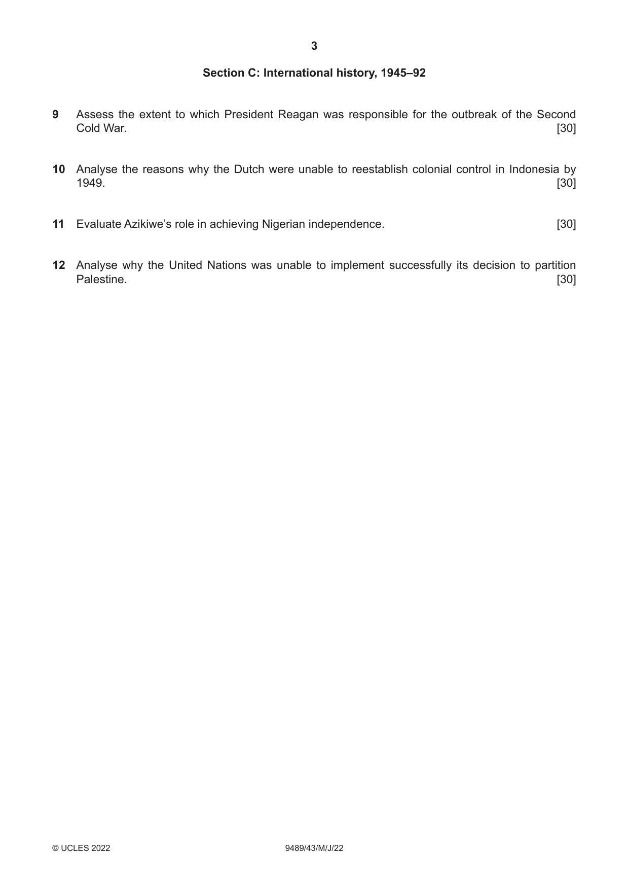 Cambridge A Level History 9489 2022 May/June Paper 4 · Variant 3 question paper, page 3 of 4