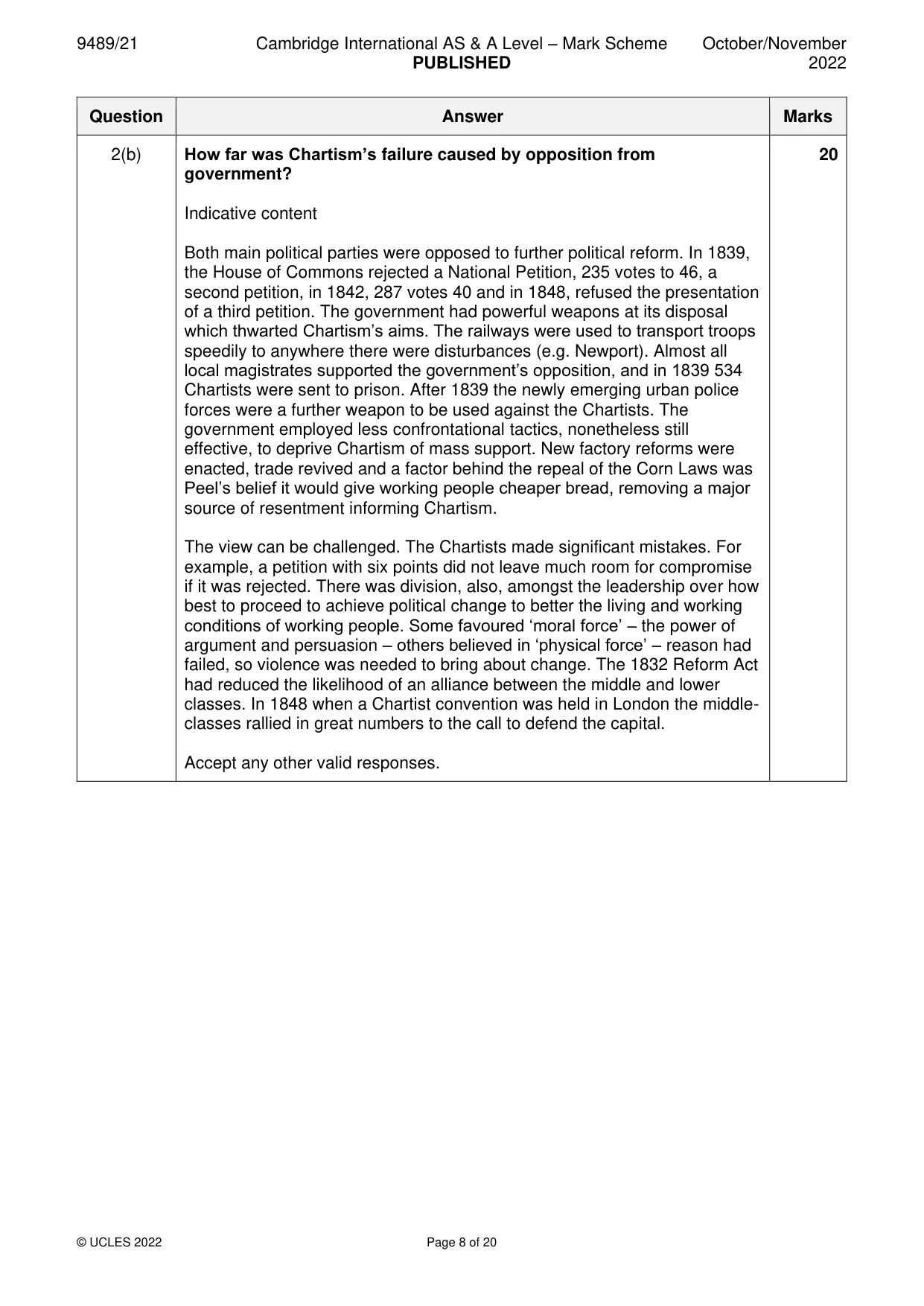 Mark scheme, page 8 of 20