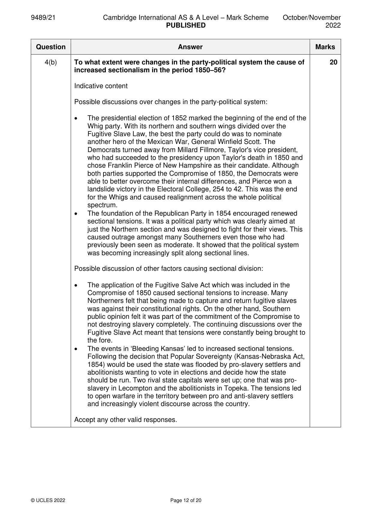 Mark scheme, page 12 of 20