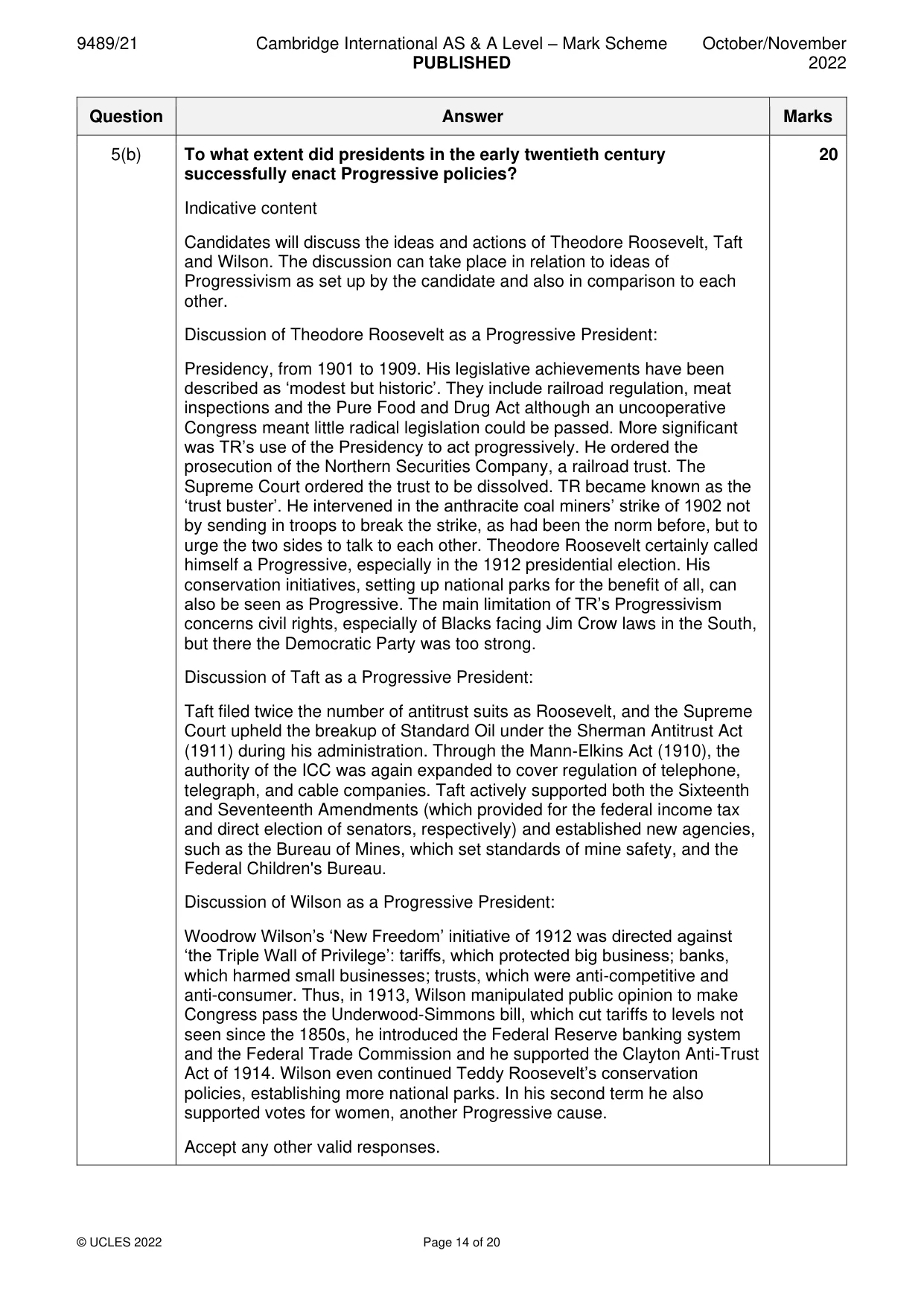 Mark scheme, page 14 of 20