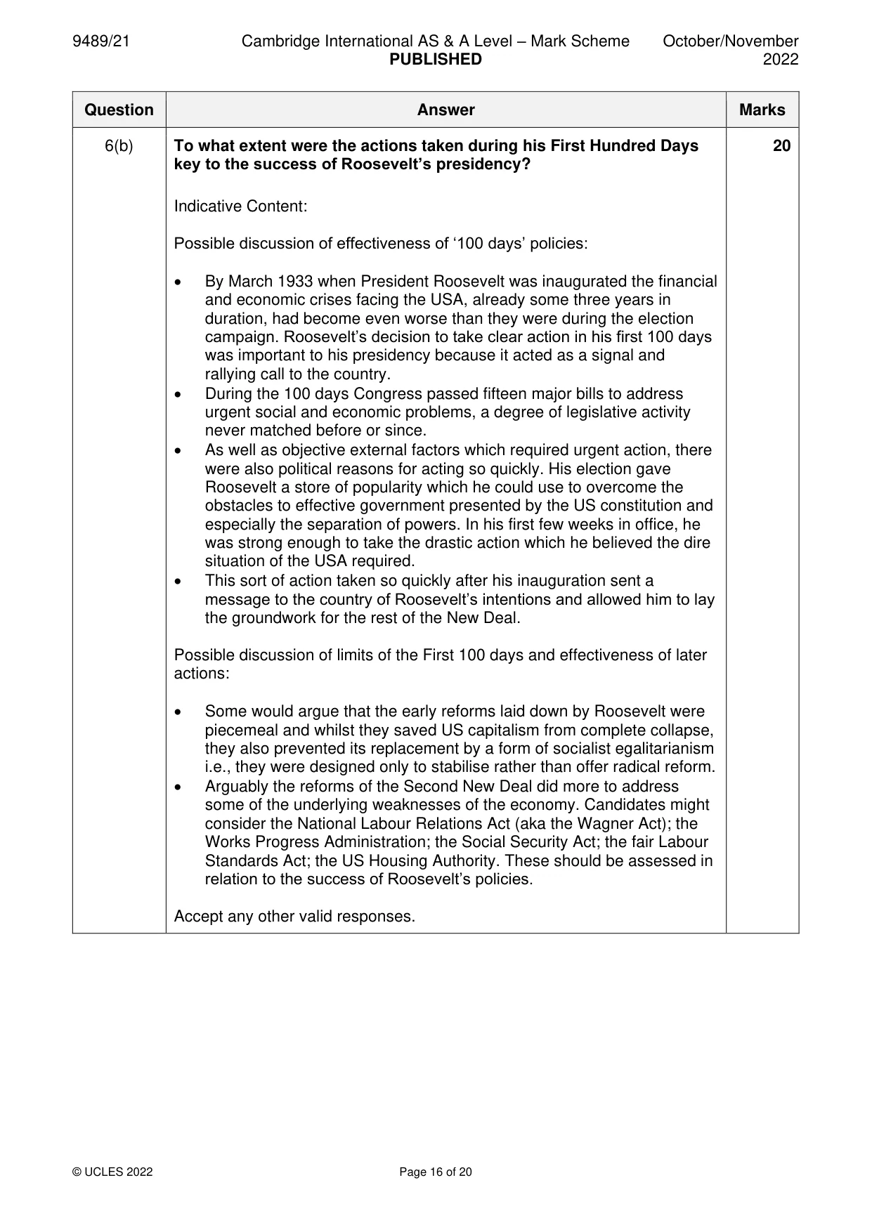 Mark scheme, page 16 of 20