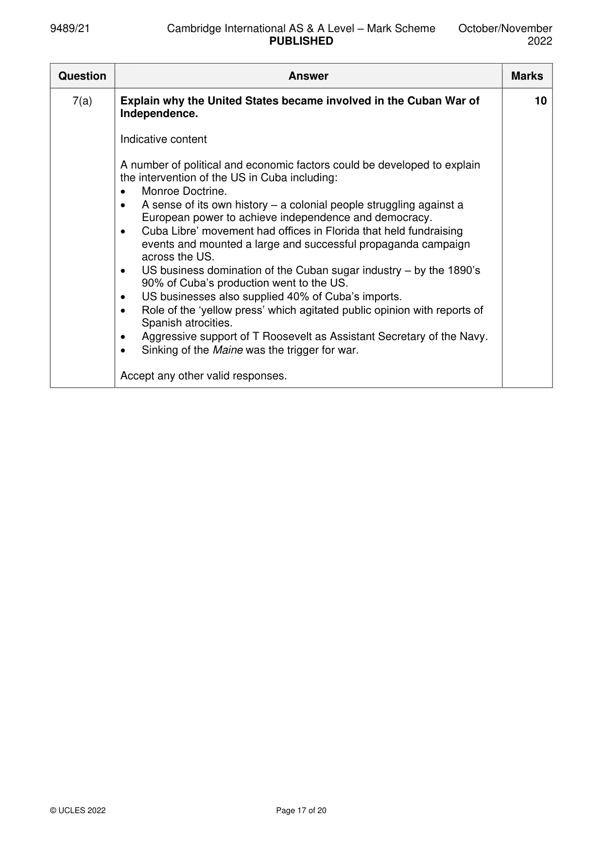 Mark scheme, page 17 of 20