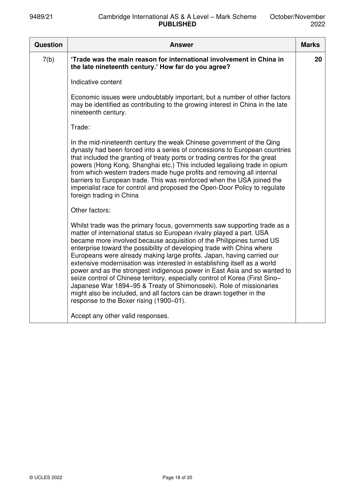 Mark scheme, page 18 of 20
