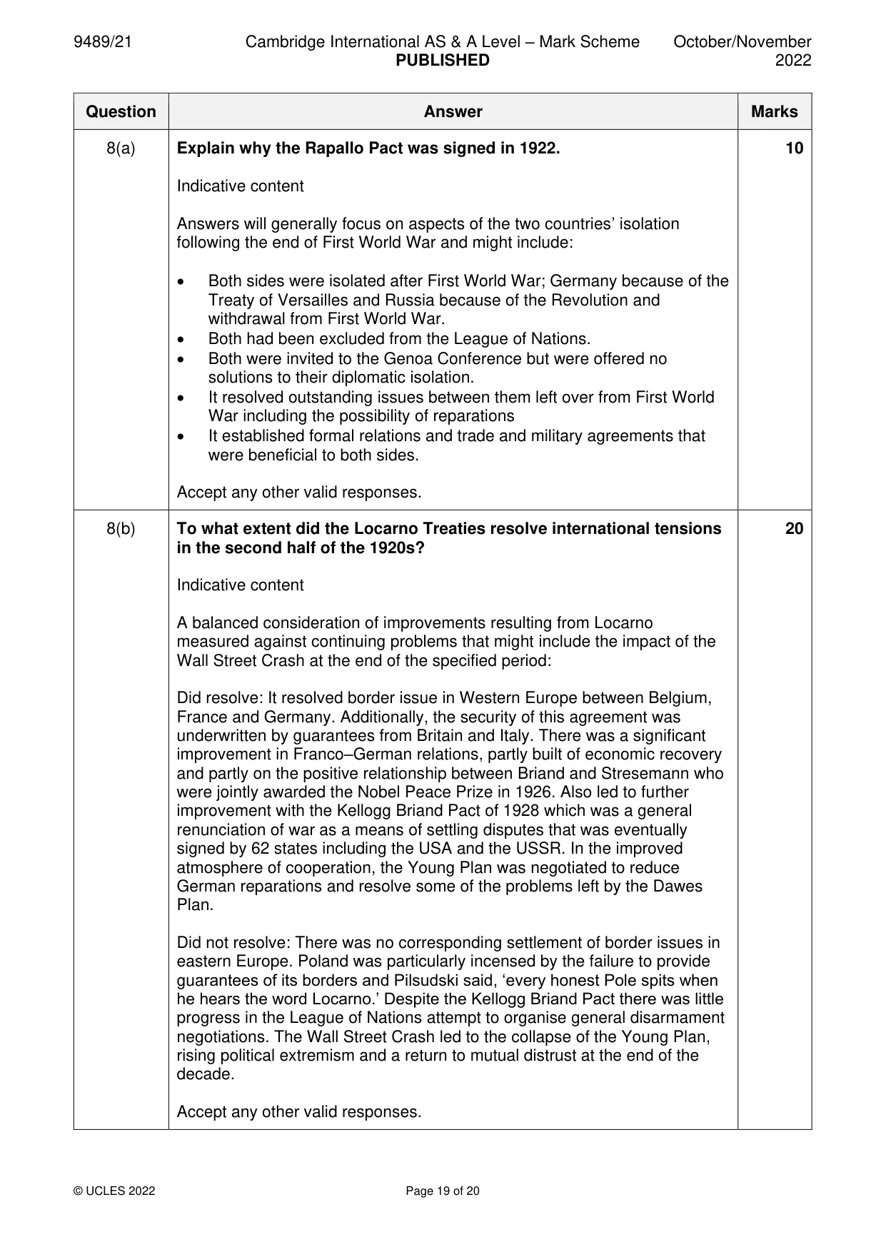 Mark scheme, page 19 of 20