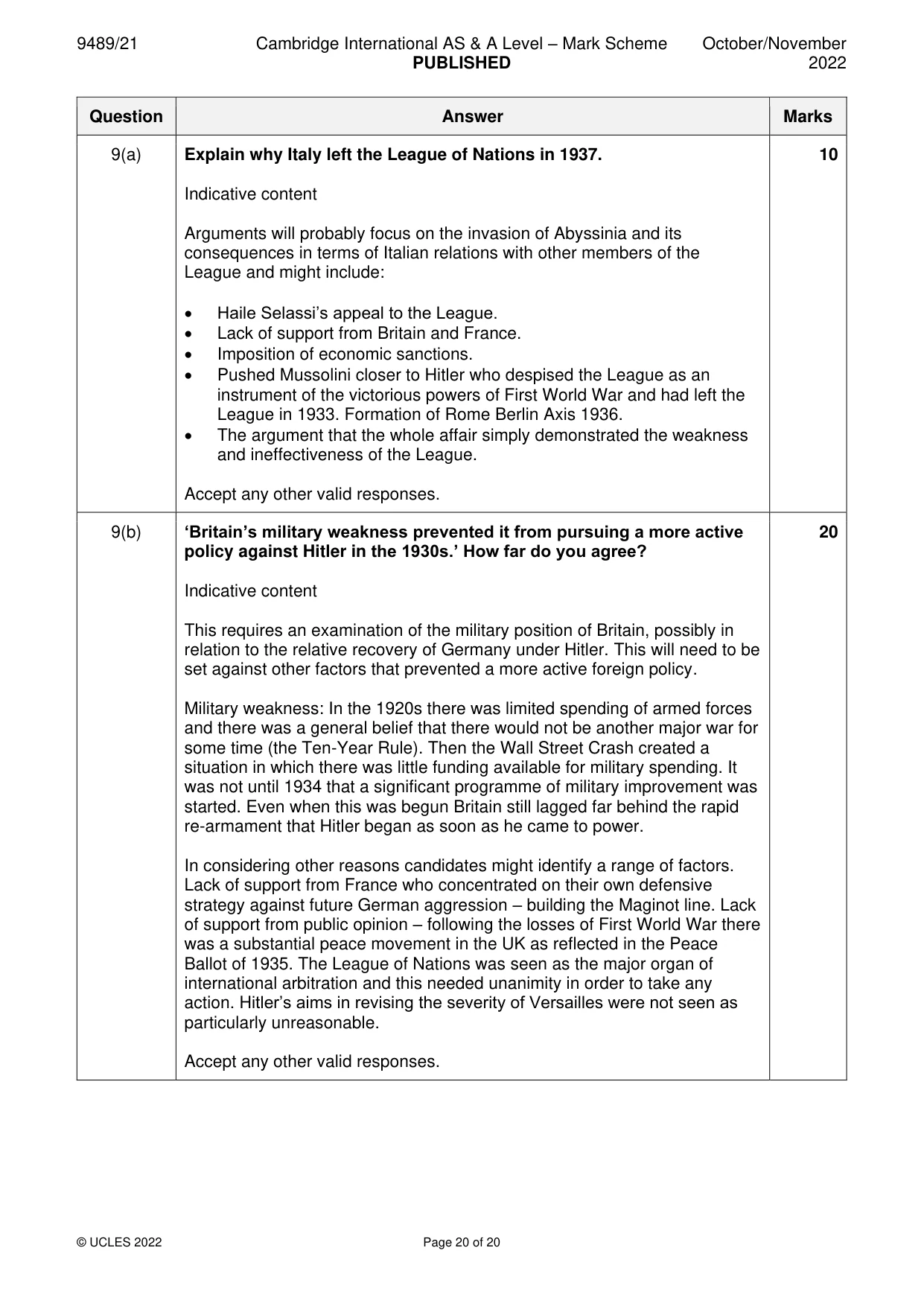 Mark scheme, page 20 of 20