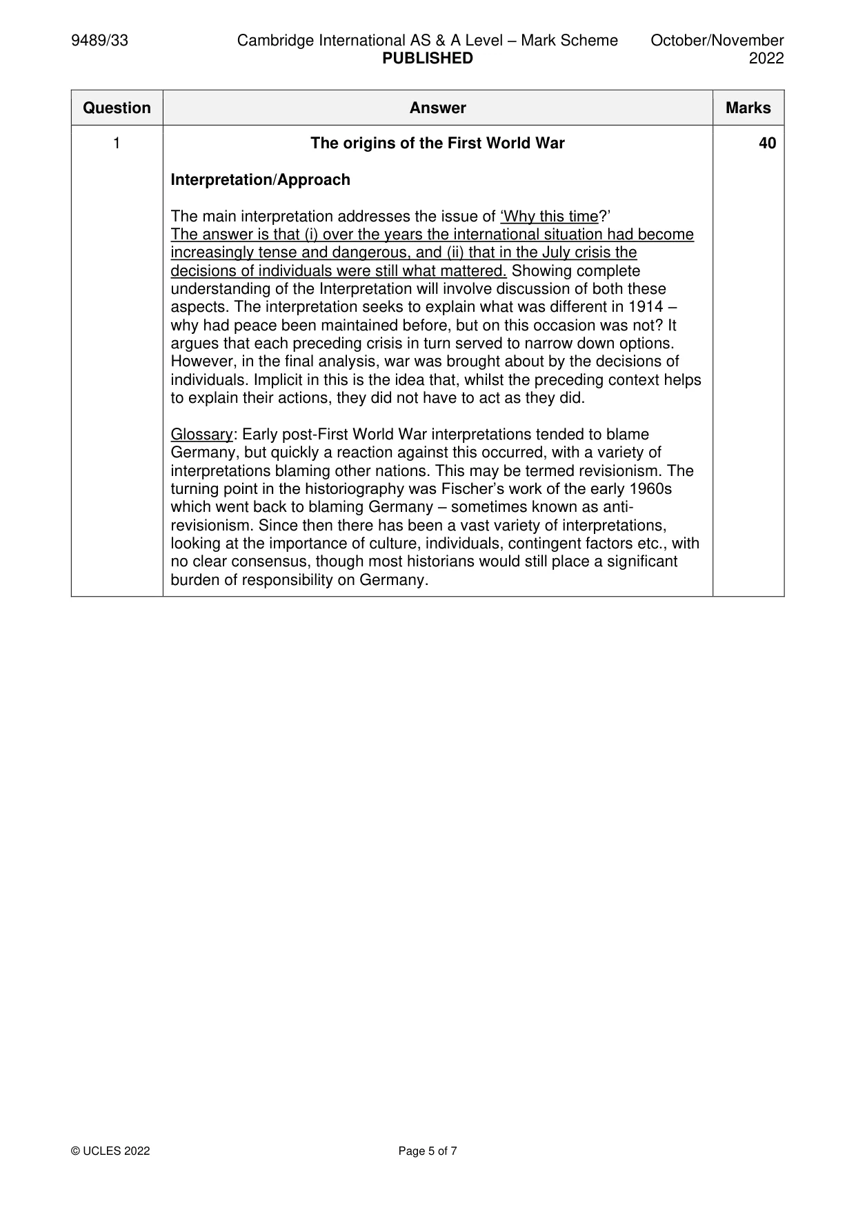 Mark scheme, page 5 of 7