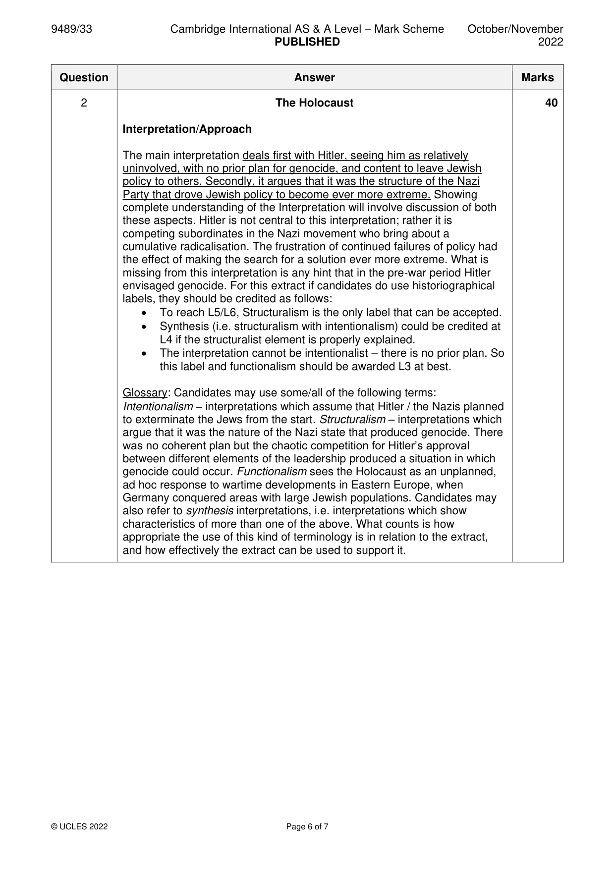 Mark scheme, page 6 of 7