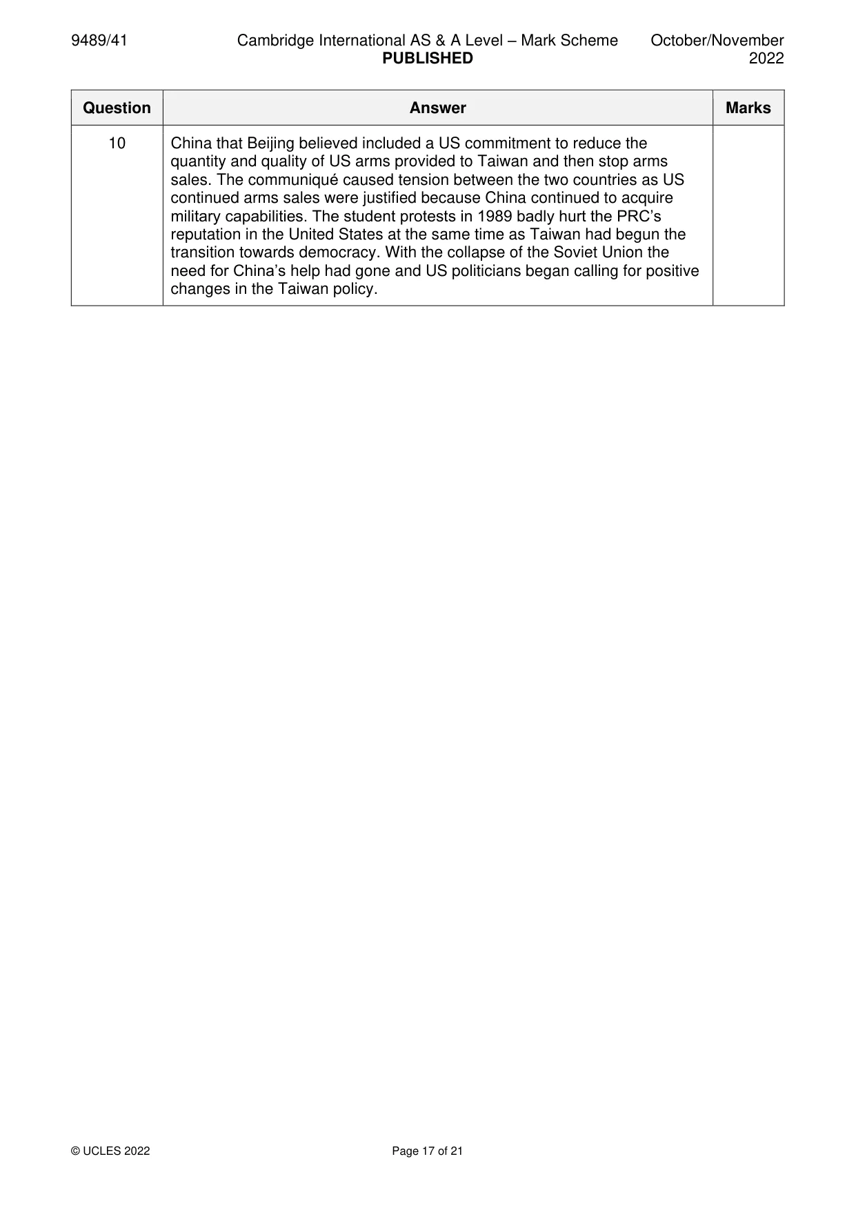 Mark scheme, page 17 of 21