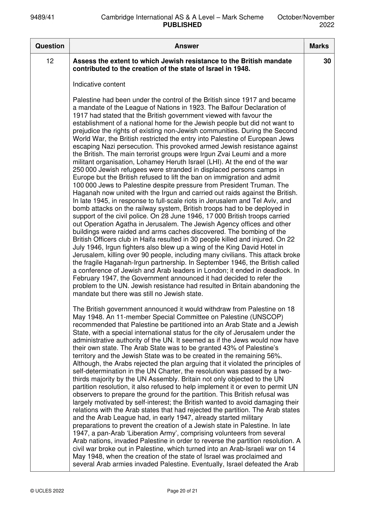 Mark scheme, page 20 of 21