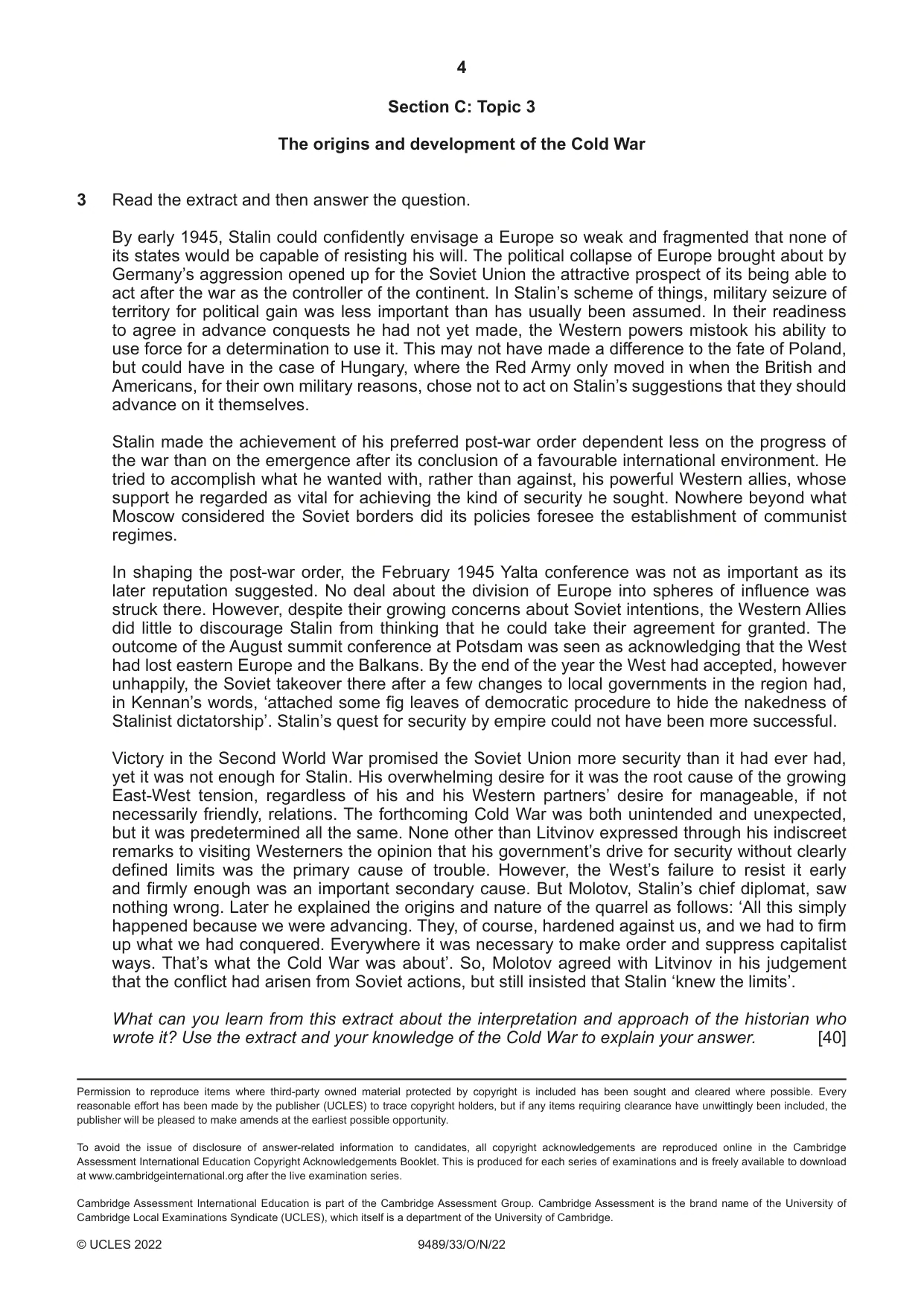 Cambridge A Level History 9489 2022 Oct/Nov Paper 3 · Variant 3 question paper, page 4 of 4