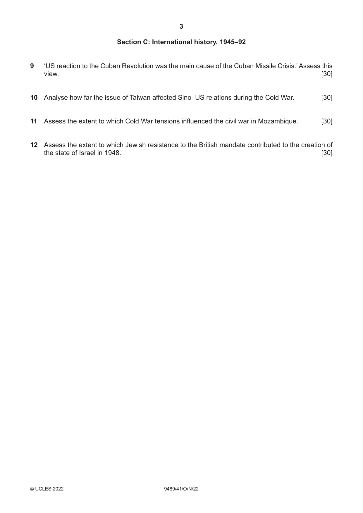 Cambridge A Level History 9489 2022 Oct/Nov Paper 4 · Variant 1 question paper, page 3 of 4