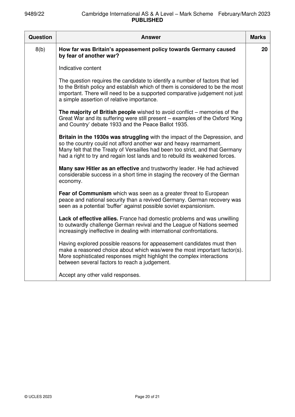 Mark scheme, page 20 of 21