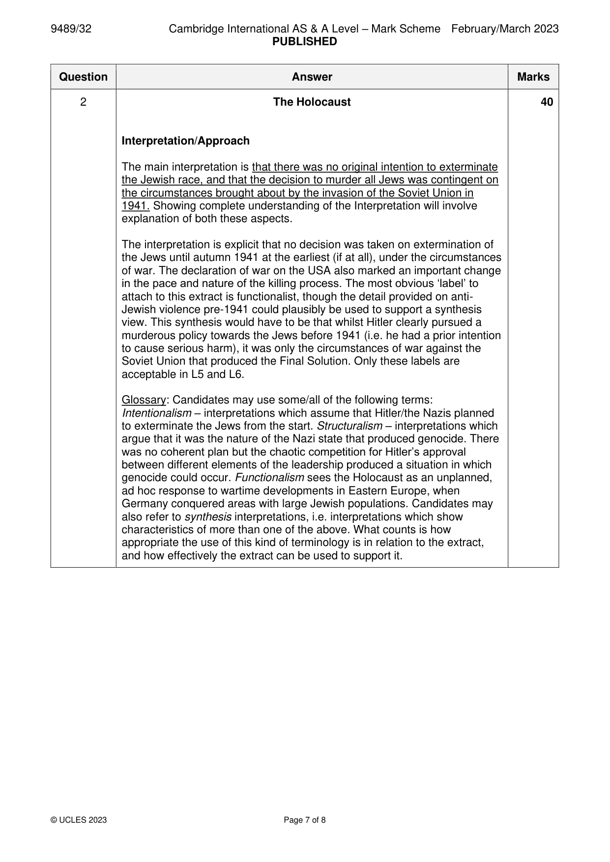Mark scheme, page 7 of 8