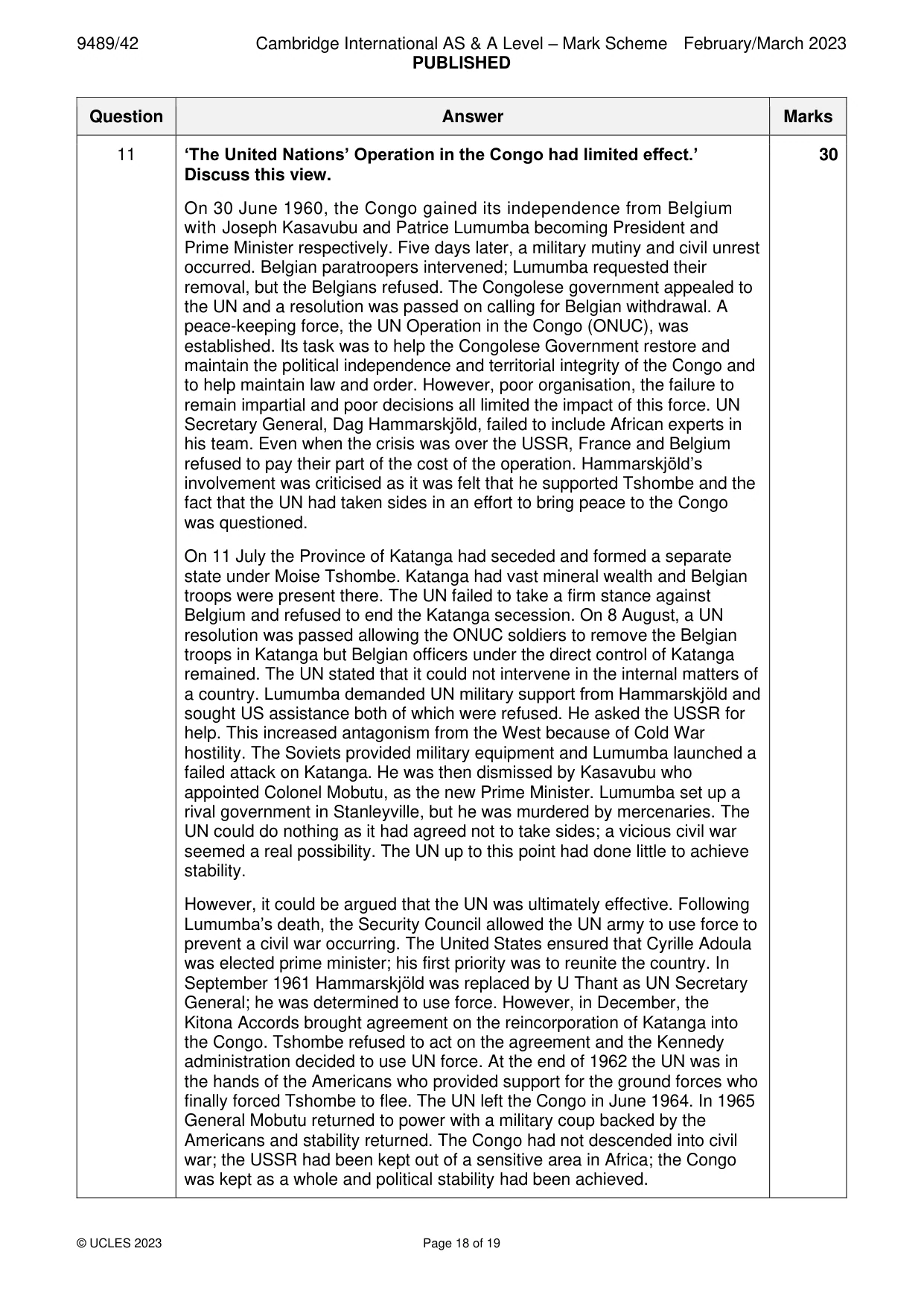 Mark scheme, page 18 of 19