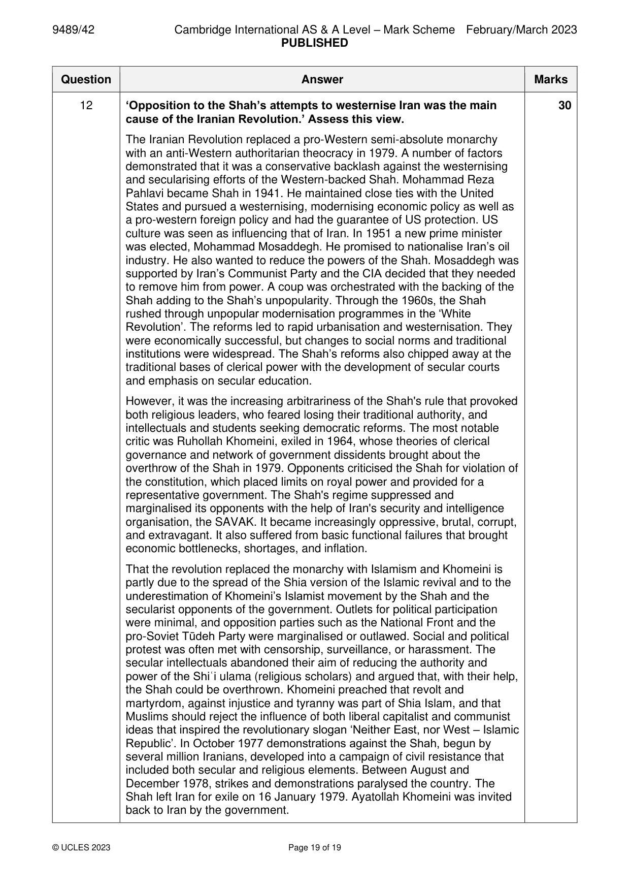 Mark scheme, page 19 of 19