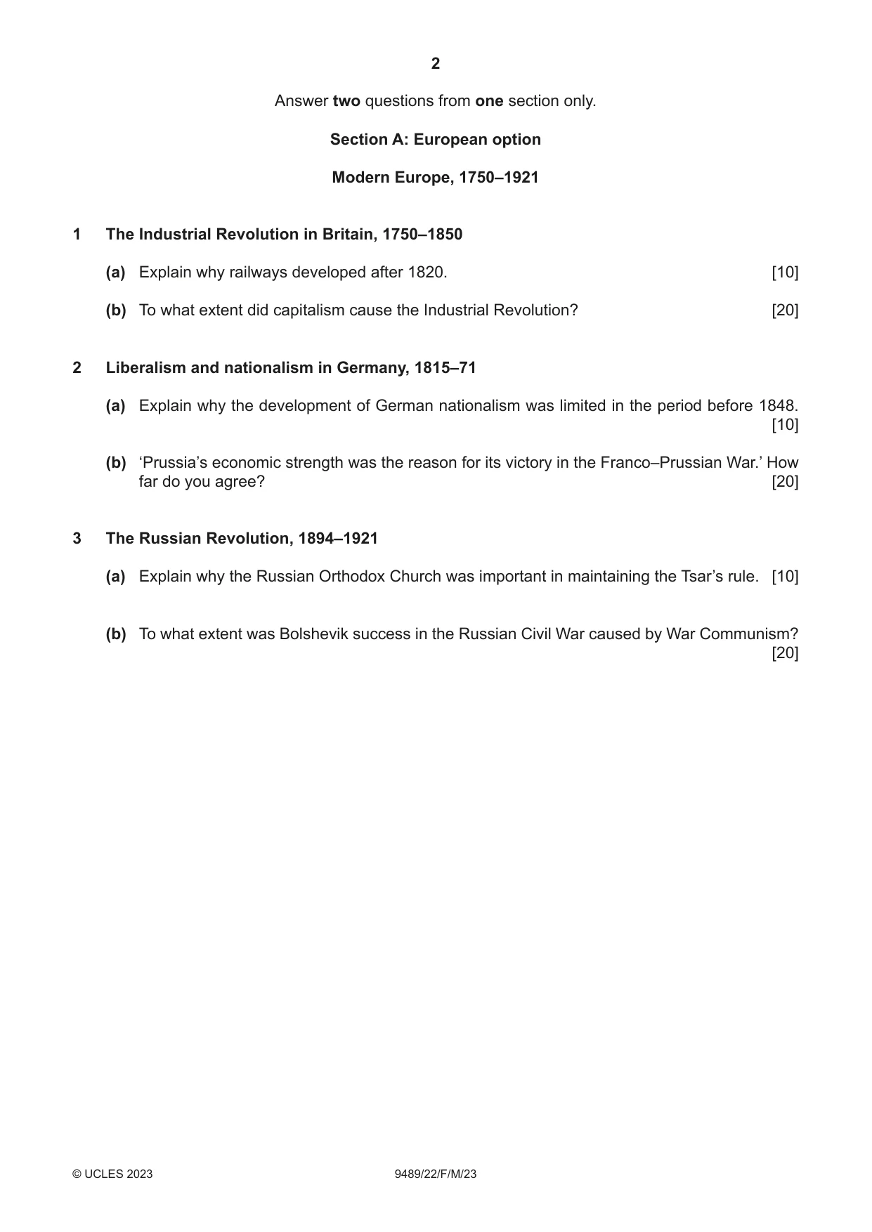Cambridge A Level History 9489 2023 Feb/March Paper 2 · Variant 2 question paper, page 2 of 4