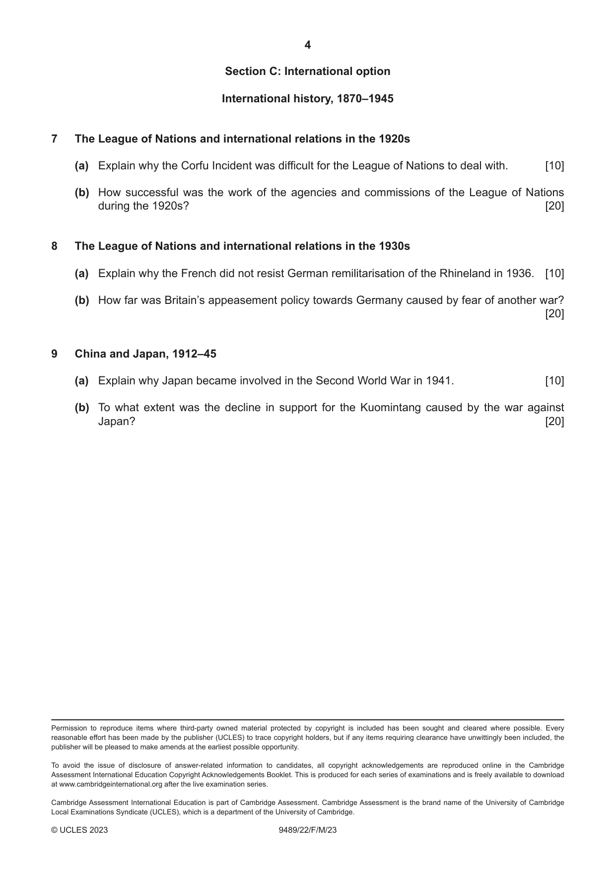 Cambridge A Level History 9489 2023 Feb/March Paper 2 · Variant 2 question paper, page 4 of 4