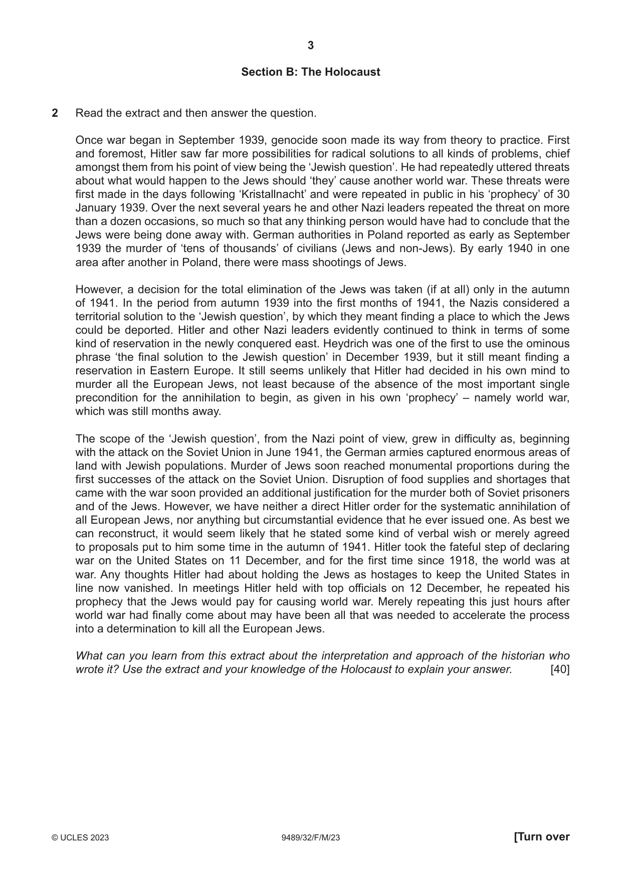 Cambridge A Level History 9489 2023 Feb/March Paper 3 · Variant 2 question paper, page 3 of 4