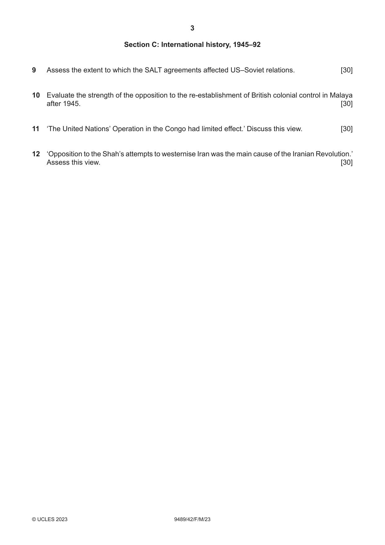 Cambridge A Level History 9489 2023 Feb/March Paper 4 · Variant 2 question paper, page 3 of 4