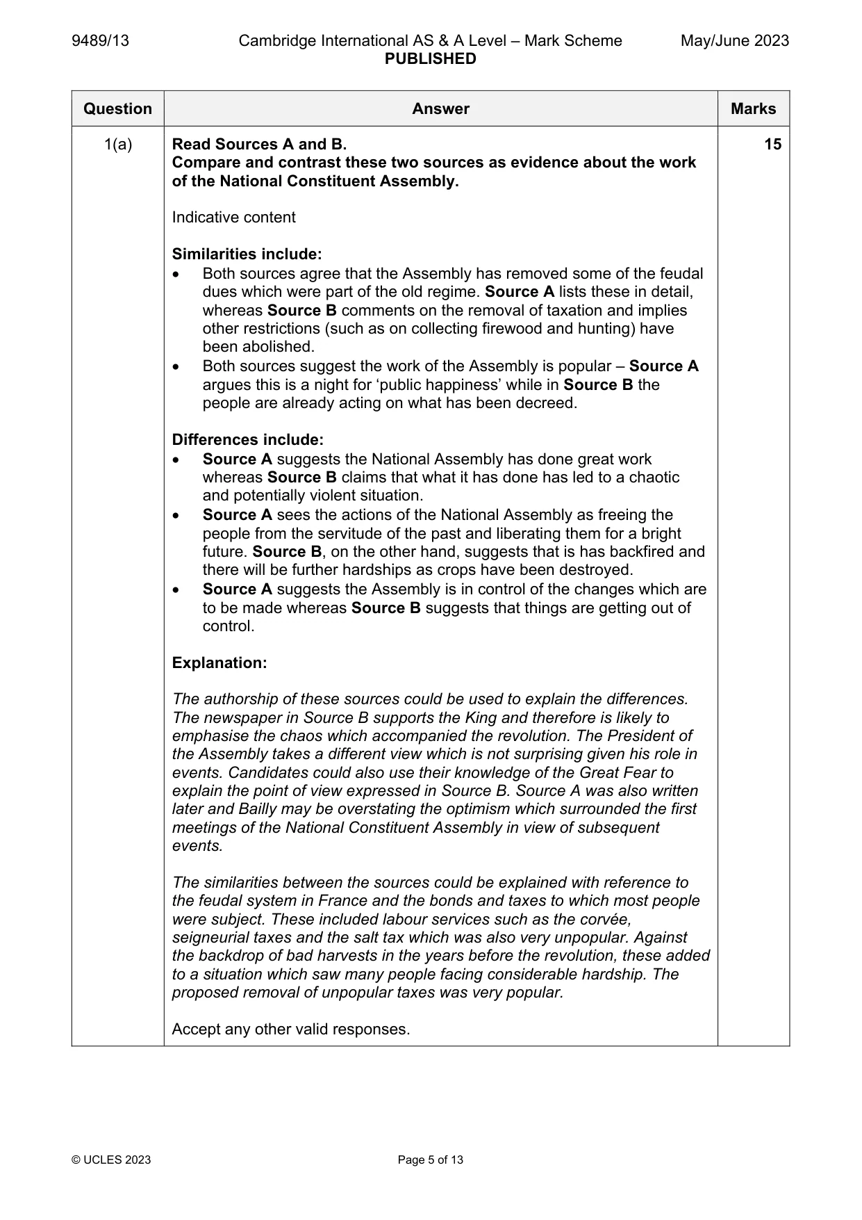Mark scheme, page 5 of 13