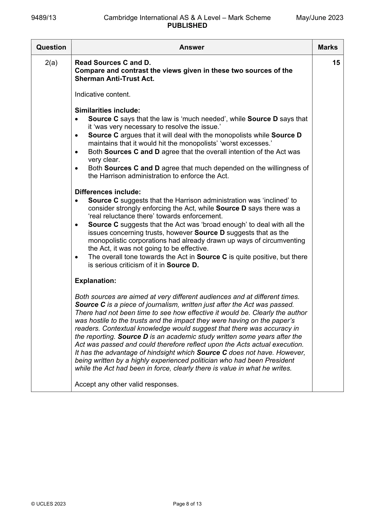 Mark scheme, page 8 of 13