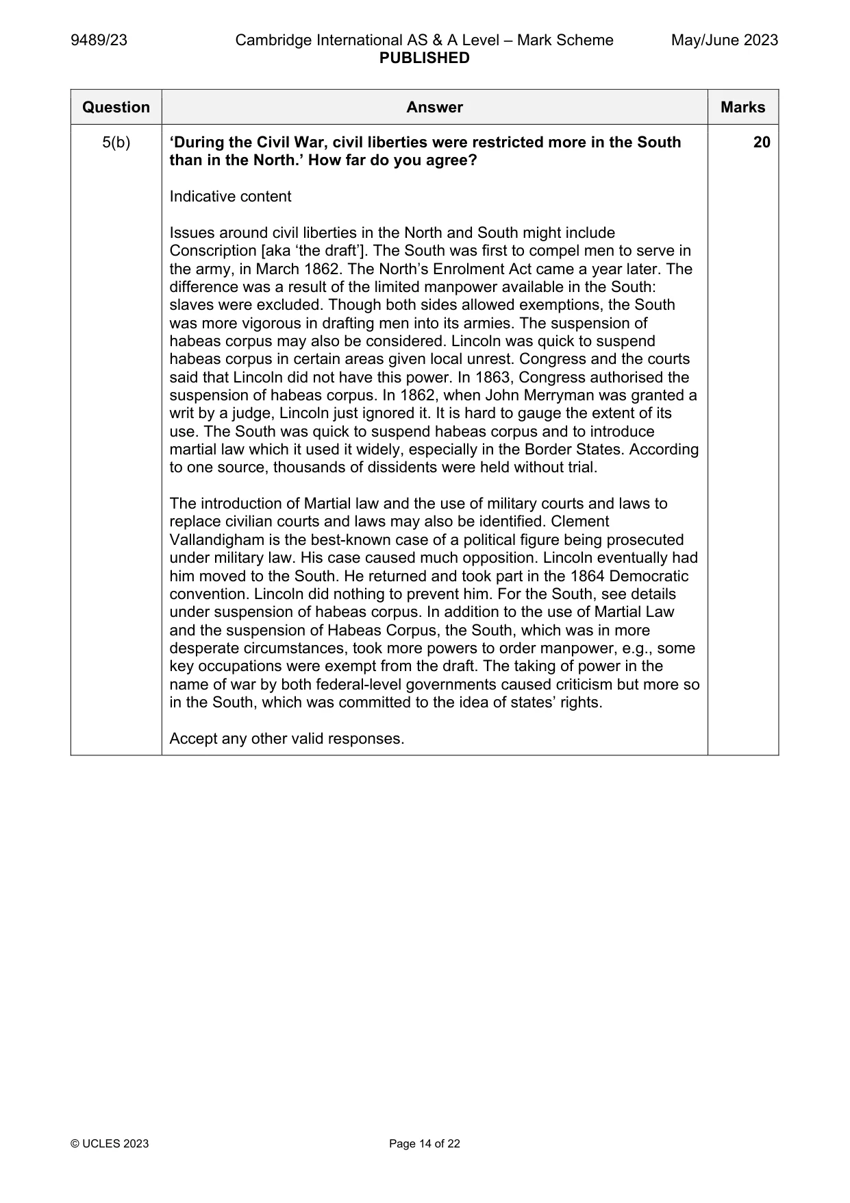 Mark scheme, page 14 of 22