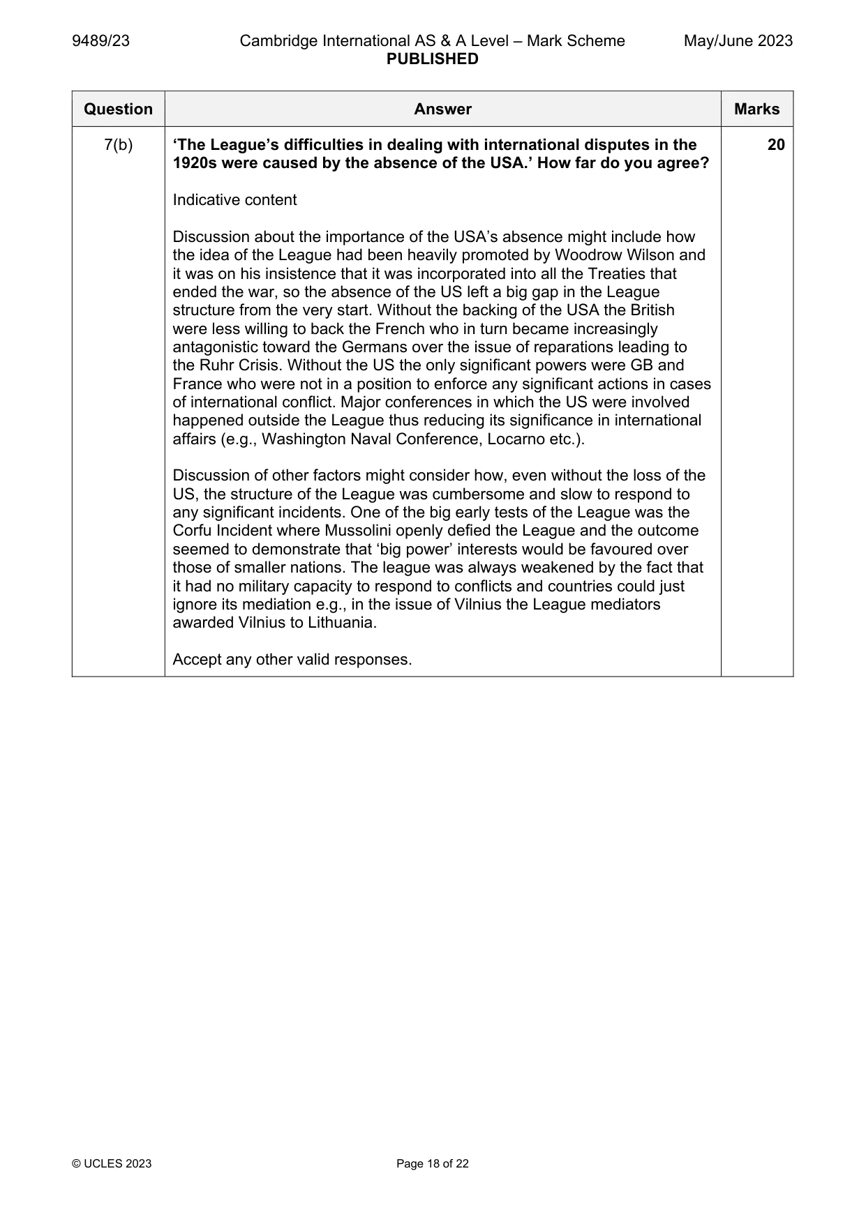 Mark scheme, page 18 of 22