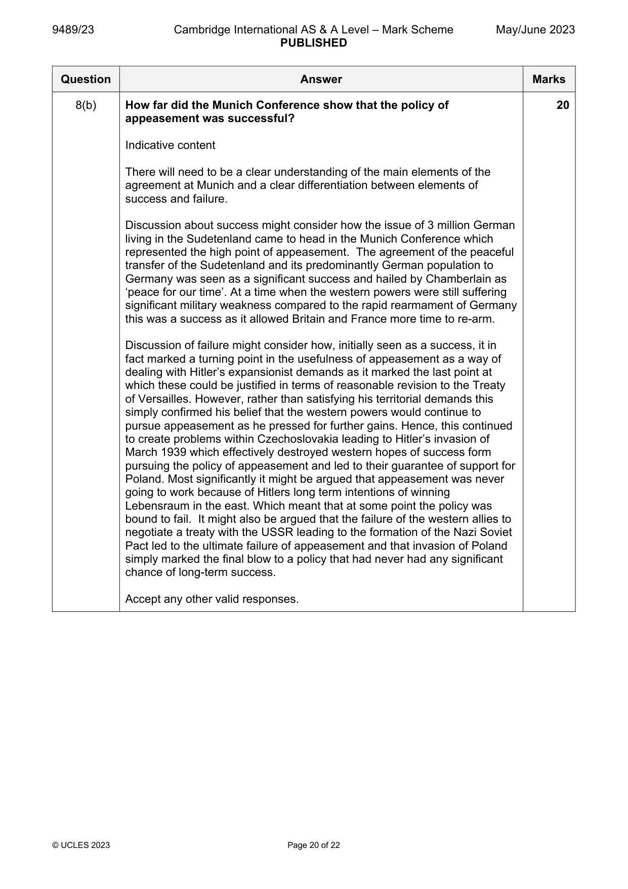 Mark scheme, page 20 of 22