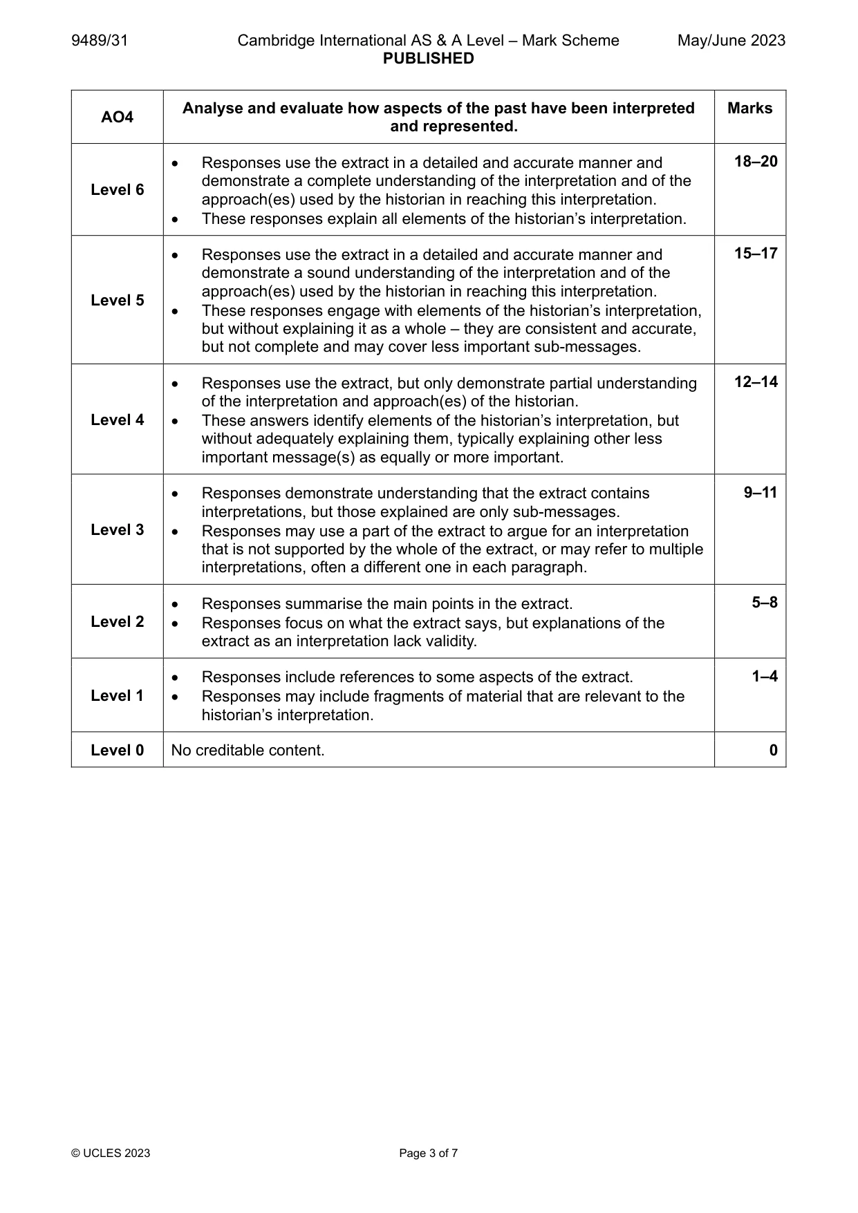 Mark scheme, page 3 of 7